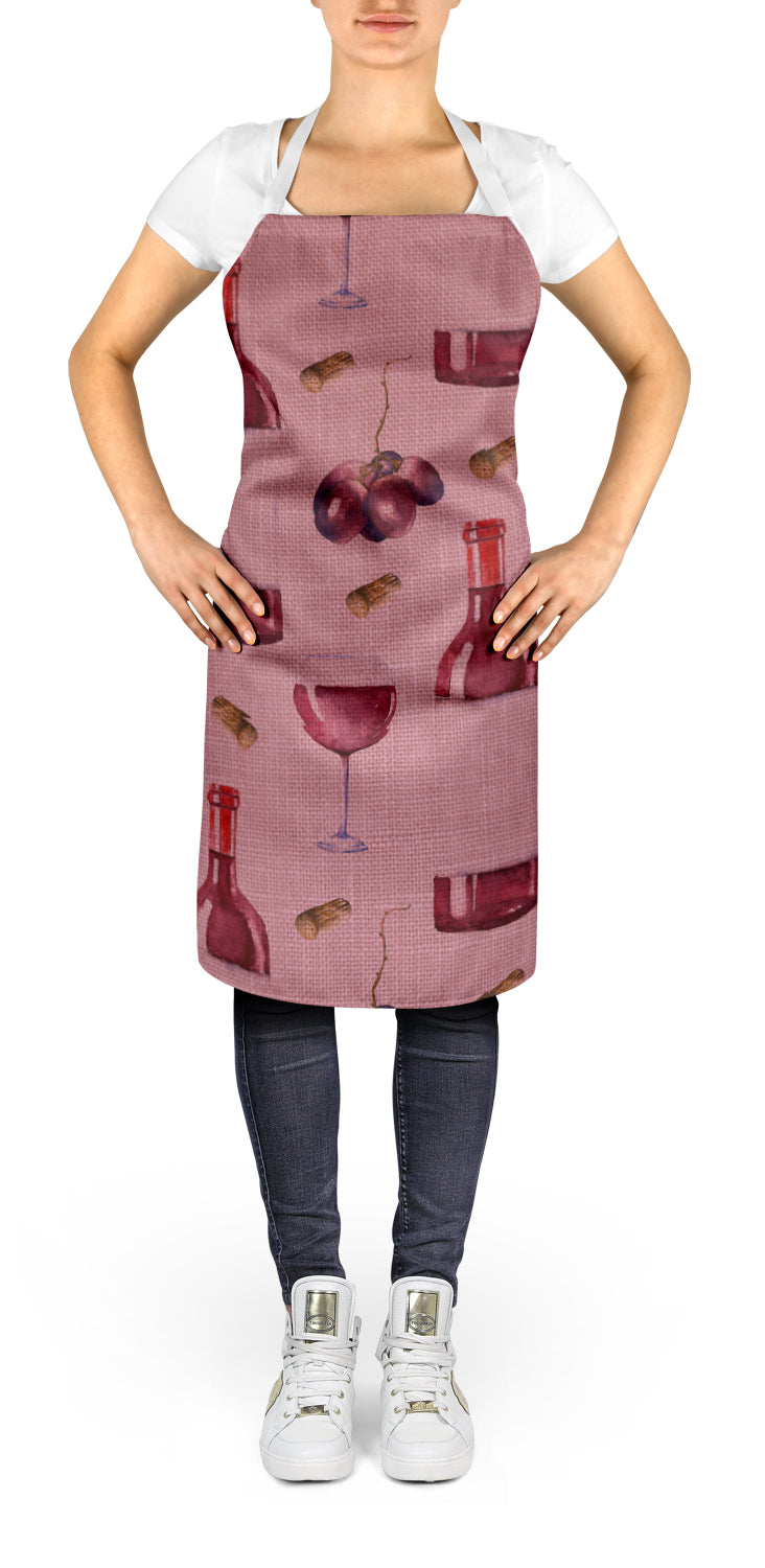 Red Wine on Linen Apron Cooking Kitchen Server Baking Crafts Gardening for Adult Women Men, Unisex, Large, Multicolor