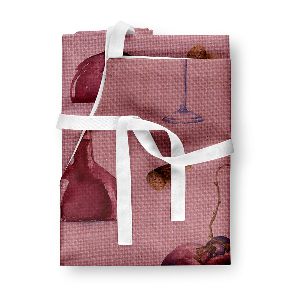 Red Wine on Linen Apron Cooking Kitchen Server Baking Crafts Gardening for Adult Women Men, Unisex, Large, Multicolor
