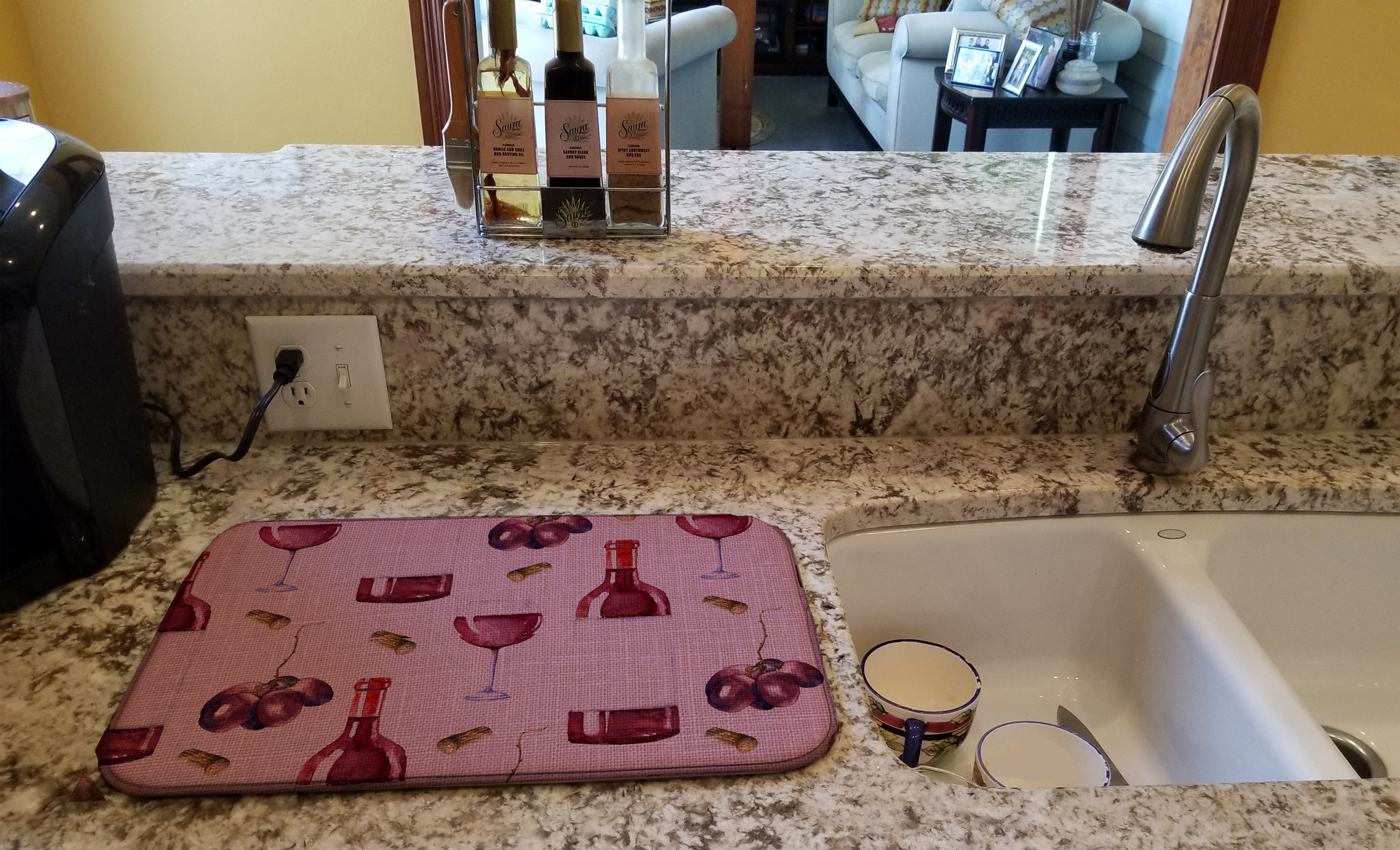 Red Wine on Linen Dish Drying Mat Absorbent Dish Drying Mat Pad for Kitchen Counter Dish Drainer Mat for Countertop, 14 x 21", Multicolor