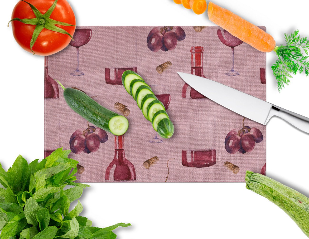 Red Wine on Linen Cutting Board Tempered Glass Kitchen Cutting Surface, Heat Resistant Chopping, Non-Slip Feet, Food Prep & Serving