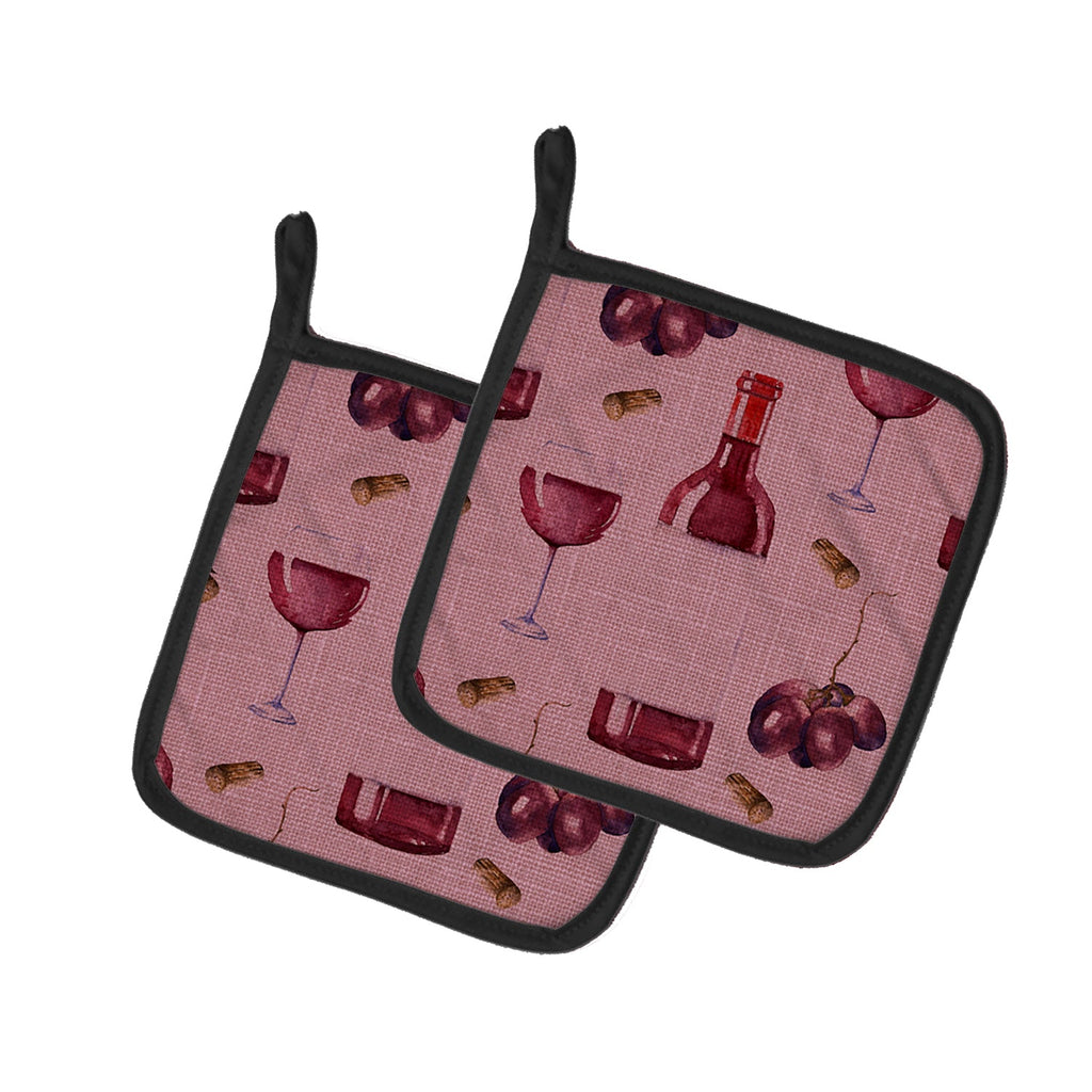 Red Wine on Linen Pot Holder Set of 2 Heat Resistant Quilted Hot Pads 7.5 x 7.5 Inch, Insulated Kitchen Trivets for Cooking & Baking