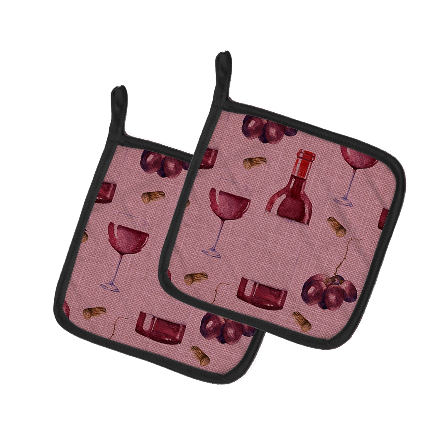 Red Wine on Linen Pot Holder Set of 2 Heat Resistant Quilted Hot Pads 7.5 x 7.5 Inch, Insulated Kitchen Trivets for Cooking & Baking