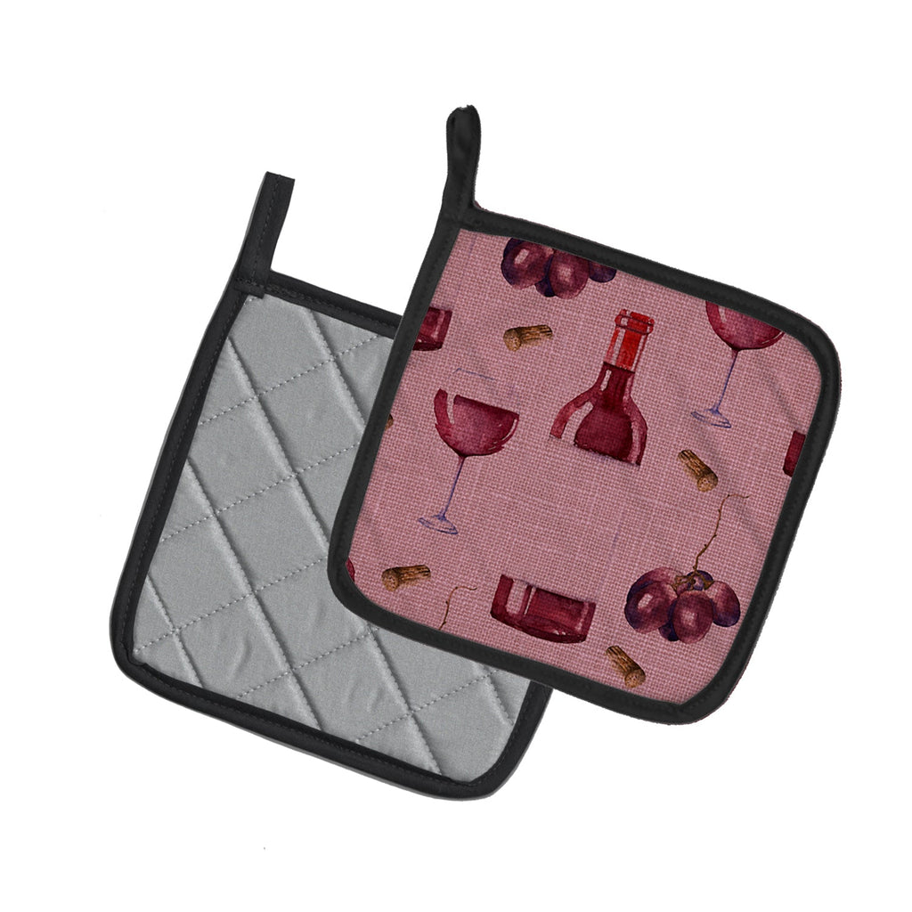 Red Wine on Linen Pot Holder Set of 2 Heat Resistant Quilted Hot Pads 7.5 x 7.5 Inch, Insulated Kitchen Trivets for Cooking & Baking