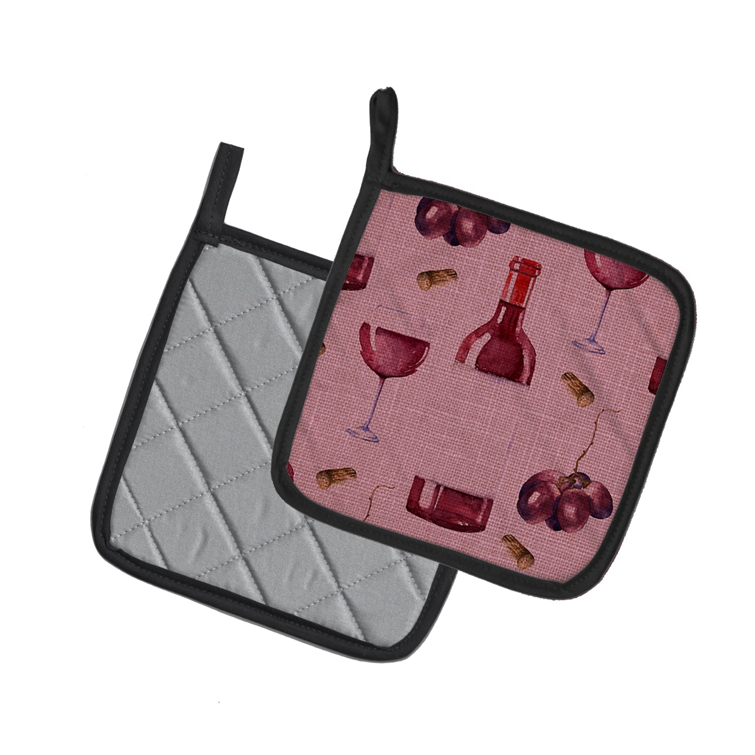 Red Wine on Linen Pot Holder Set of 2 Heat Resistant Quilted Hot Pads 7.5 x 7.5 Inch, Insulated Kitchen Trivets for Cooking & Baking