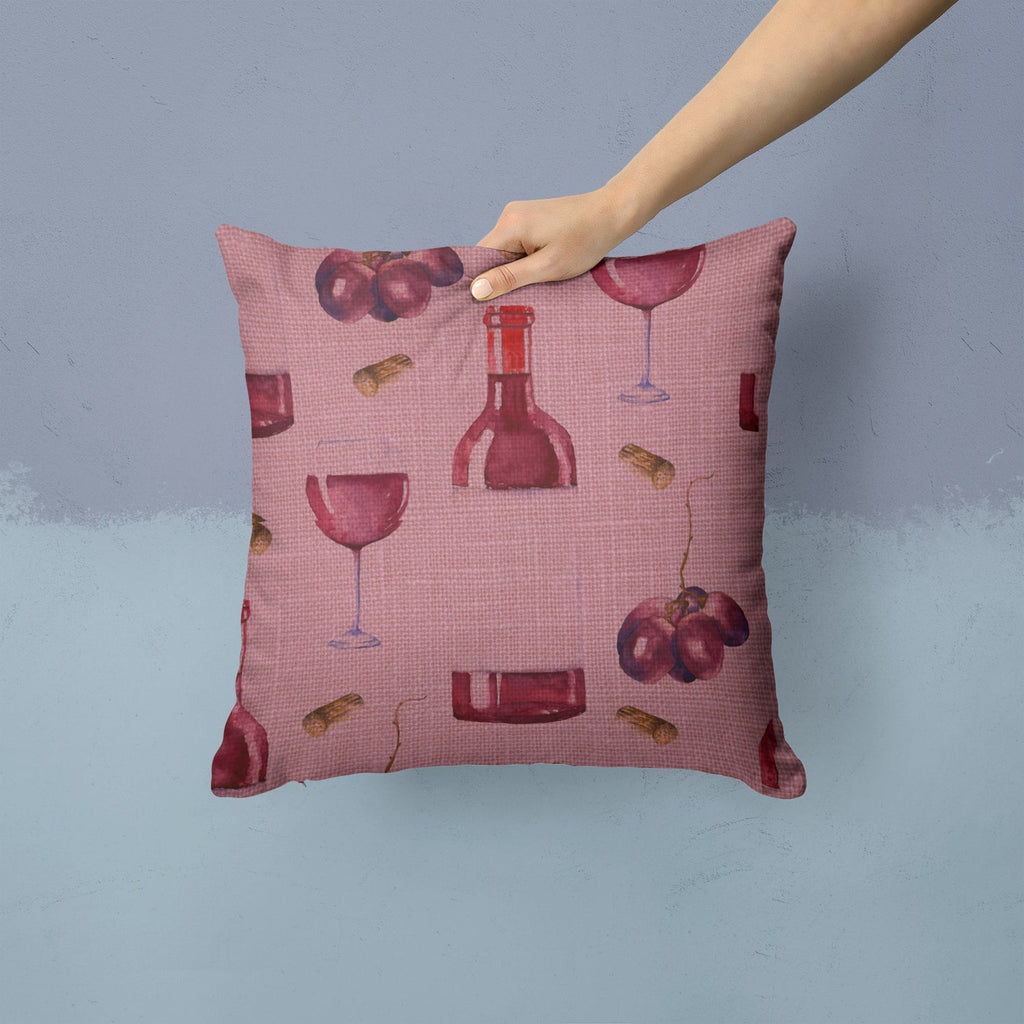 Red Wine on Linen Decorative Throw Pillow 14x14 Indoor Outdoor Accent Cushion, Fabric Cover with Insert for Sofa, Bed, Porch & Living Room