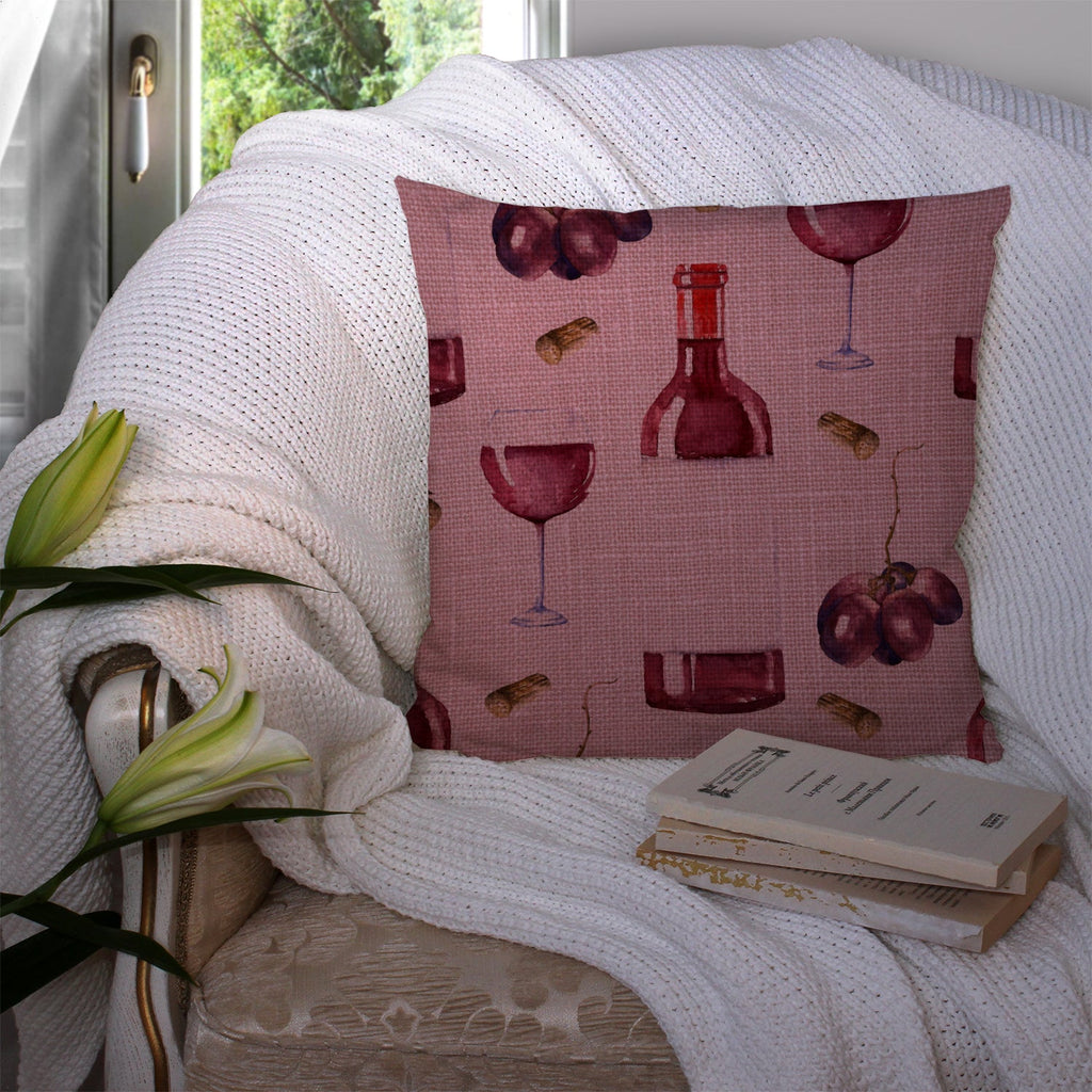 Red Wine on Linen Decorative Throw Pillow 14x14 Indoor Outdoor Accent Cushion, Fabric Cover with Insert for Sofa, Bed, Porch & Living Room