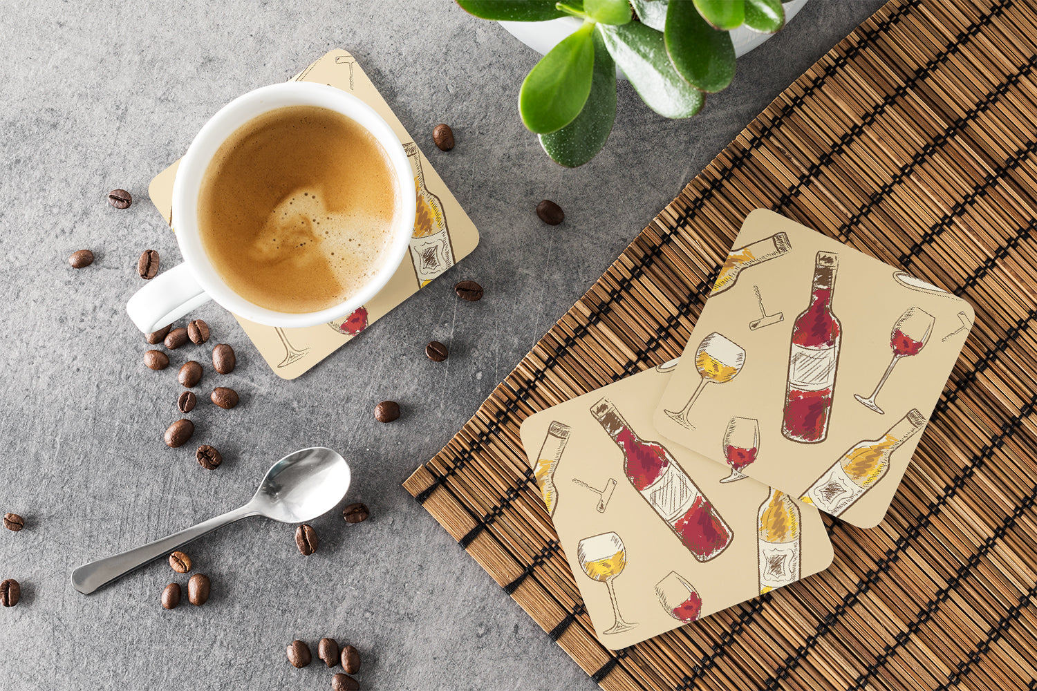 Red and White Wine Foam Coasters Set of 4 Cup Coasters for Indoor Outdoor, Tabletop Protection, Anti Slip, Mouse pad Material