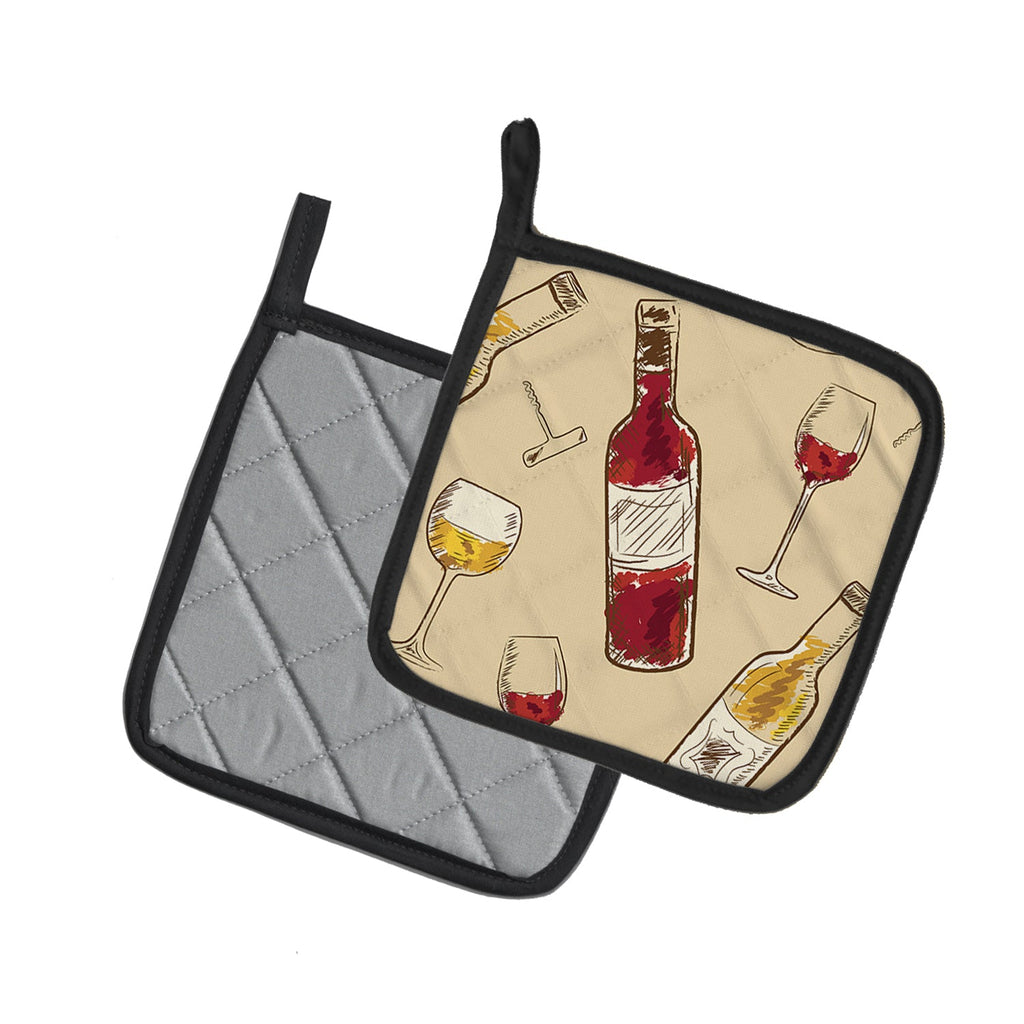 Red and White Wine Pot Holder Set of 2 Heat Resistant Quilted Hot Pads 7.5 x 7.5 Inch, Insulated Kitchen Trivets for Cooking & Baking