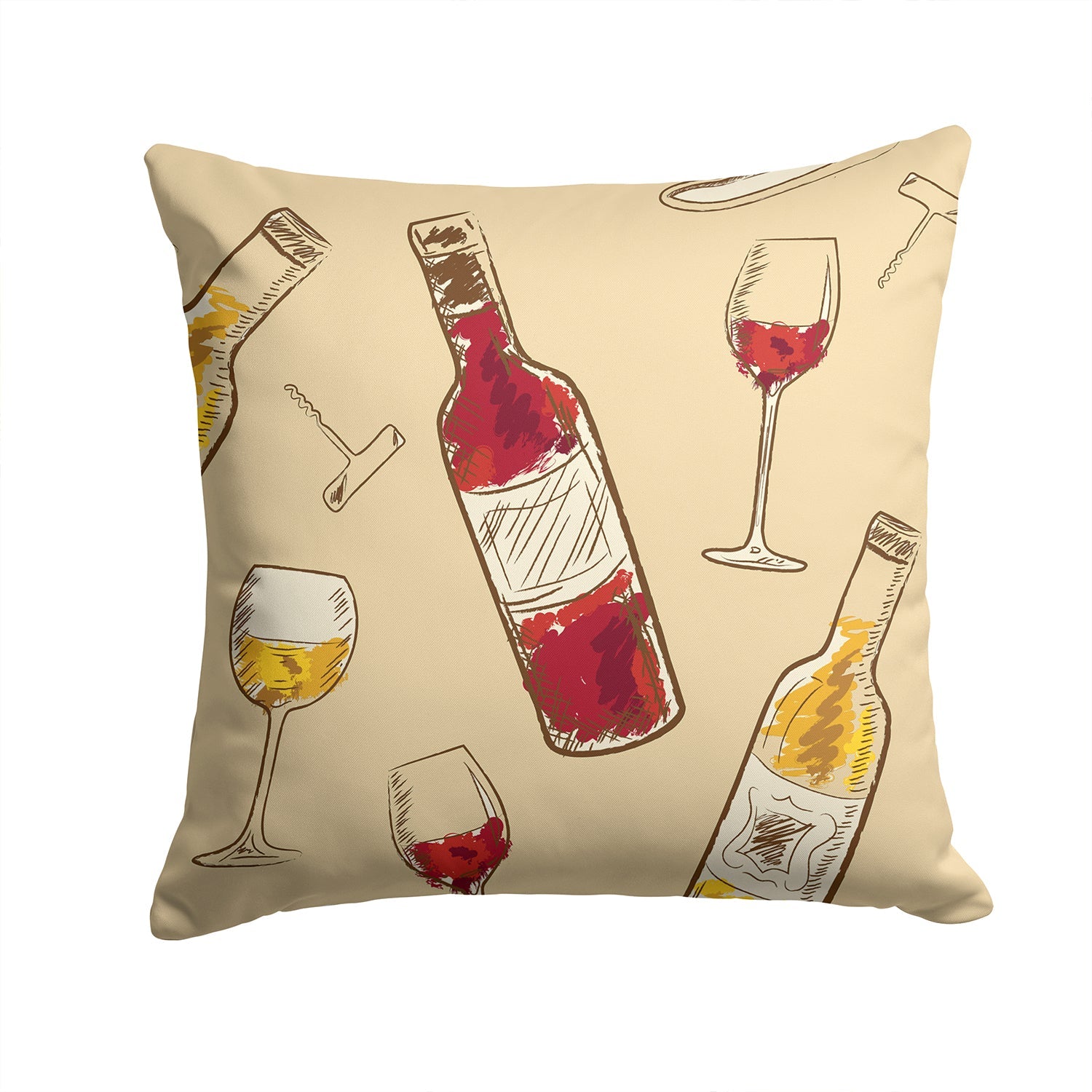 Red and White Wine Decorative Throw Pillow 14x14 Indoor Outdoor Accent Cushion, Fabric Cover with Insert for Sofa, Bed, Porch & Living Room