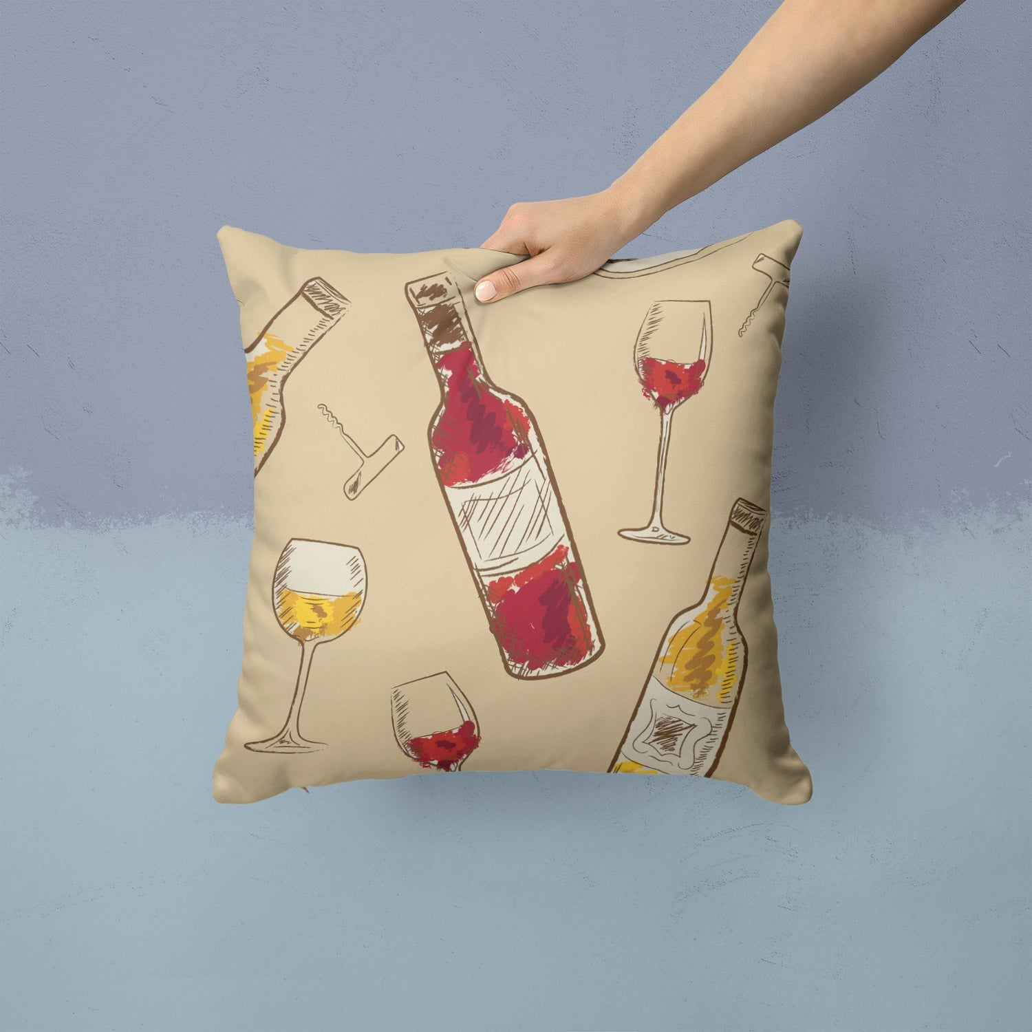 Red and White Wine Decorative Throw Pillow 14x14 Indoor Outdoor Accent Cushion, Fabric Cover with Insert for Sofa, Bed, Porch & Living Room