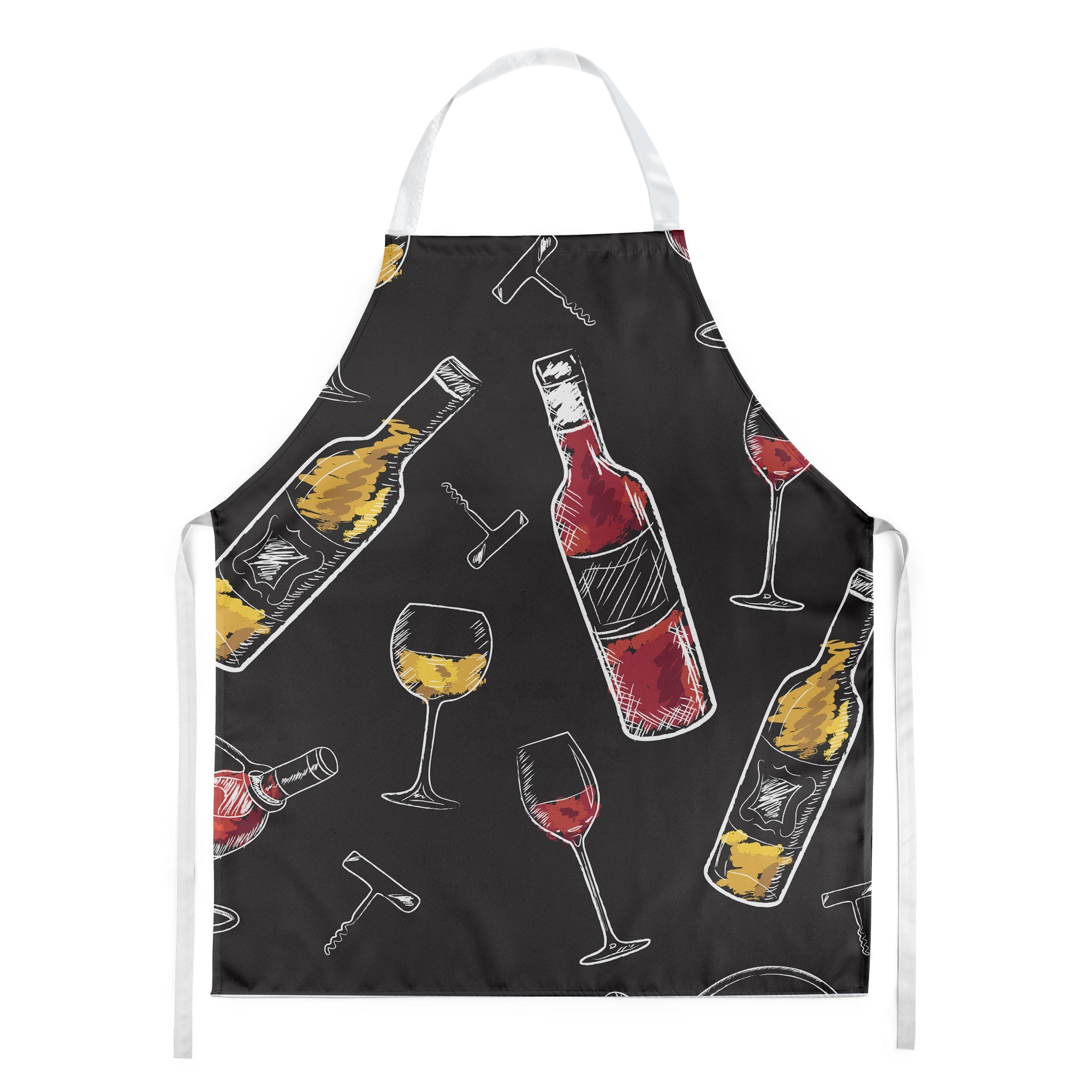 Red and White Wine on Black Apron Cooking Kitchen Server Baking Crafts Gardening for Adult Women Men, Unisex, Large, Multicolor