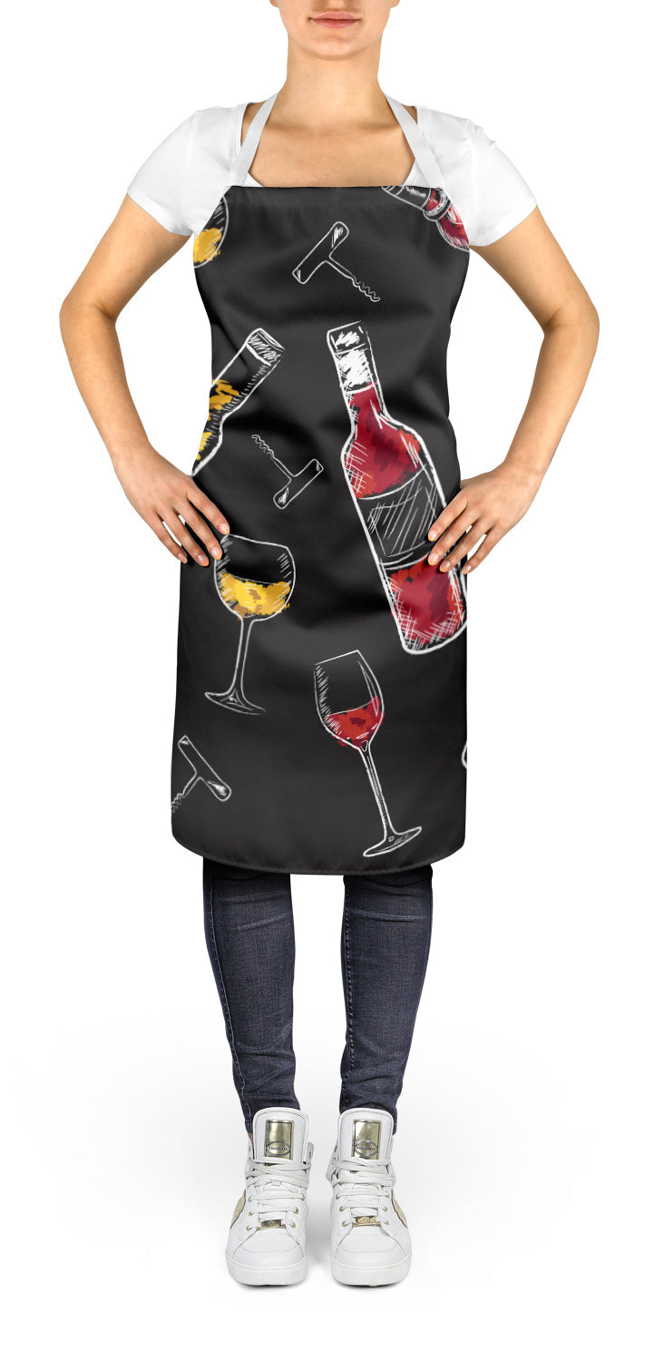 Red and White Wine on Black Apron Cooking Kitchen Server Baking Crafts Gardening for Adult Women Men, Unisex, Large, Multicolor