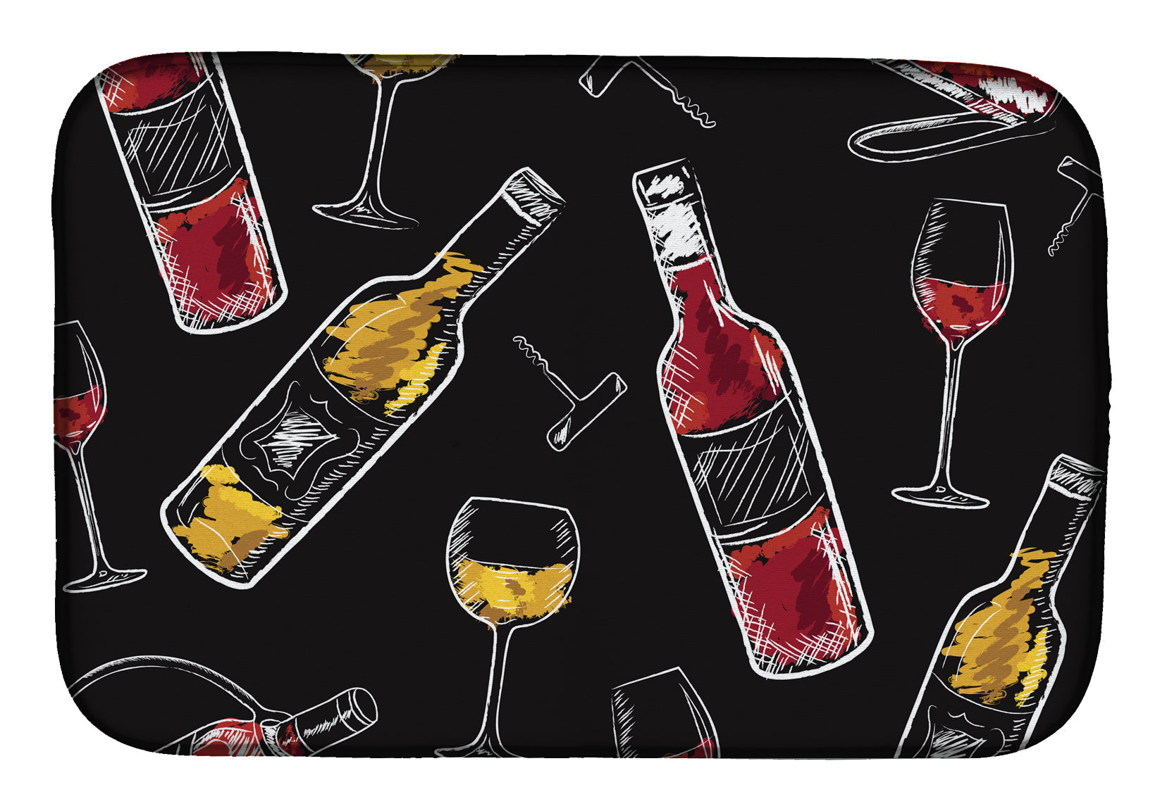 Red and White Wine on Black Dish Drying Mat Absorbent Dish Drying Mat Pad for Kitchen Counter Dish Drainer Mat for Countertop, 14 x 21", Multicolor