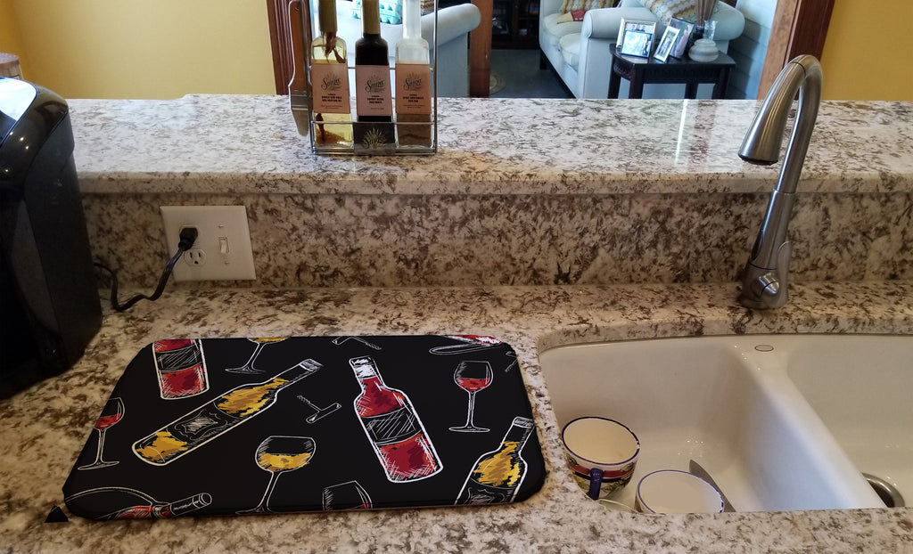 Red and White Wine on Black Dish Drying Mat Absorbent Dish Drying Mat Pad for Kitchen Counter Dish Drainer Mat for Countertop, 14 x 21", Multicolor