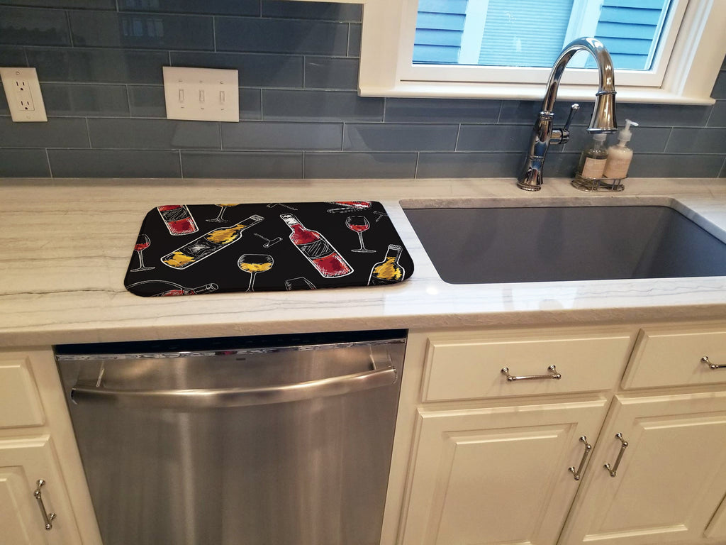 Red and White Wine on Black Dish Drying Mat Absorbent Dish Drying Mat Pad for Kitchen Counter Dish Drainer Mat for Countertop, 14 x 21", Multicolor