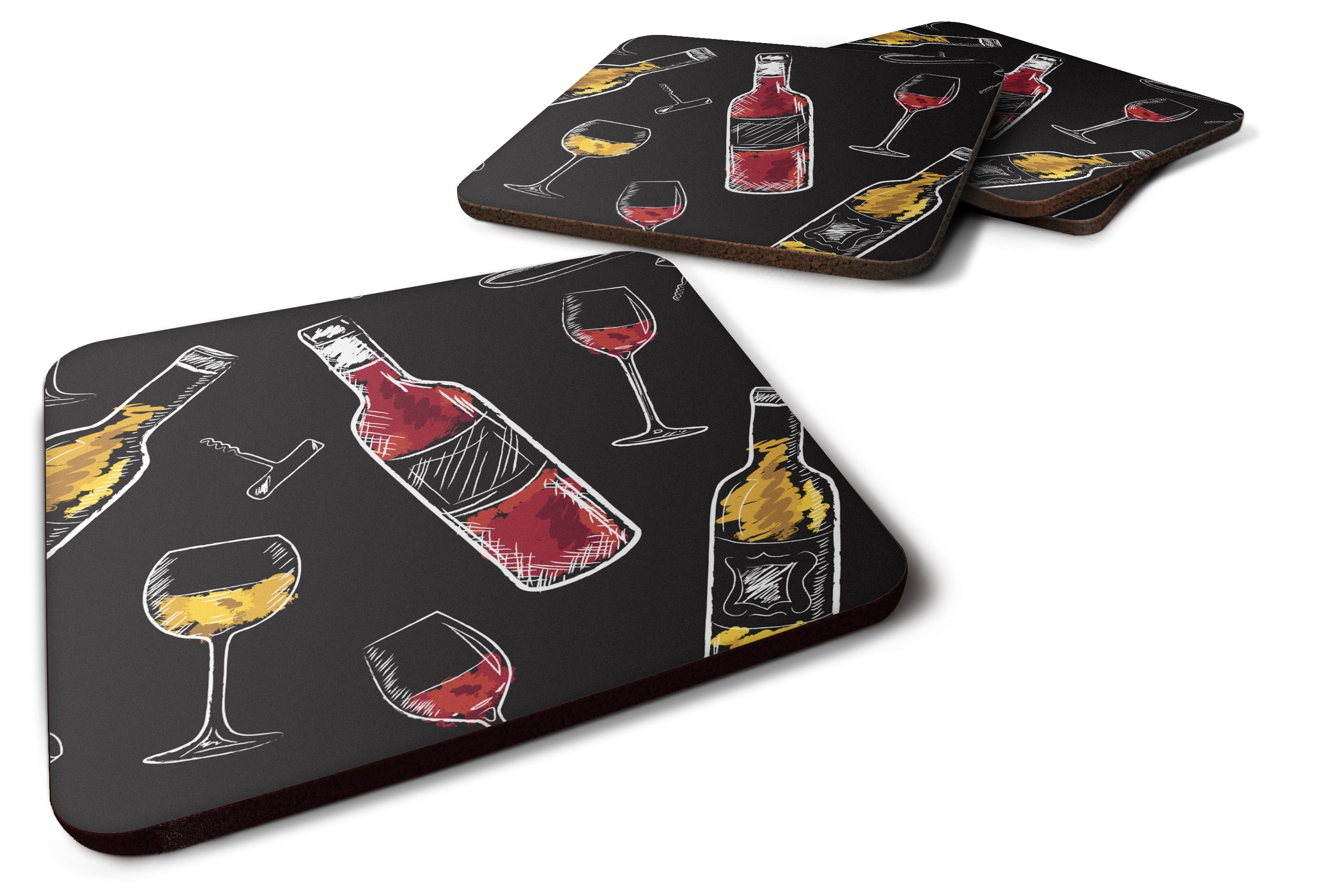 Red and White Wine on Black Foam Coasters Set of 4 Cup Coasters for Indoor Outdoor, Tabletop Protection, Anti Slip, Mouse pad Material