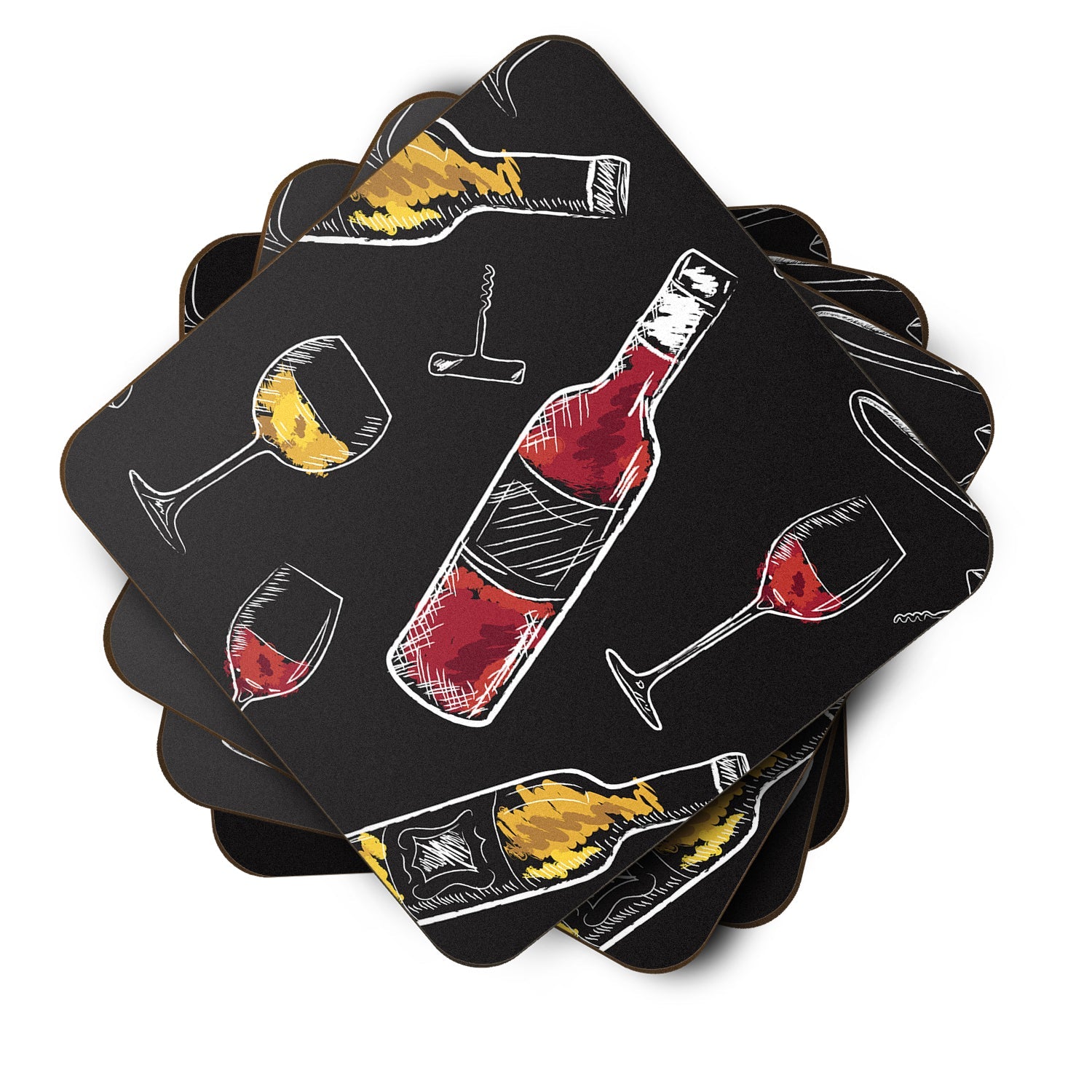 Red and White Wine on Black Foam Coasters Set of 4 Cup Coasters for Indoor Outdoor, Tabletop Protection, Anti Slip, Mouse pad Material
