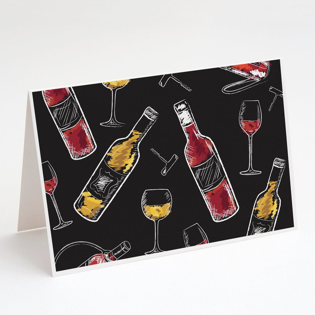 Red and White Wine on Black Greeting Cards Pack of 8 Blank Cards with Envelopes Whimsical A7 Size 5x7