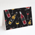 Red and White Wine on Black Greeting Cards Pack of 8 Blank Cards with Envelopes Whimsical A7 Size 5x7