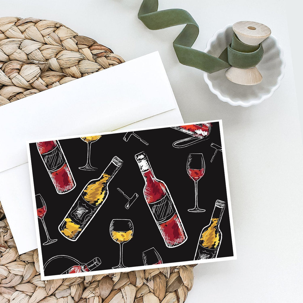 Red and White Wine on Black Greeting Cards Pack of 8 Blank Cards with Envelopes Whimsical A7 Size 5x7