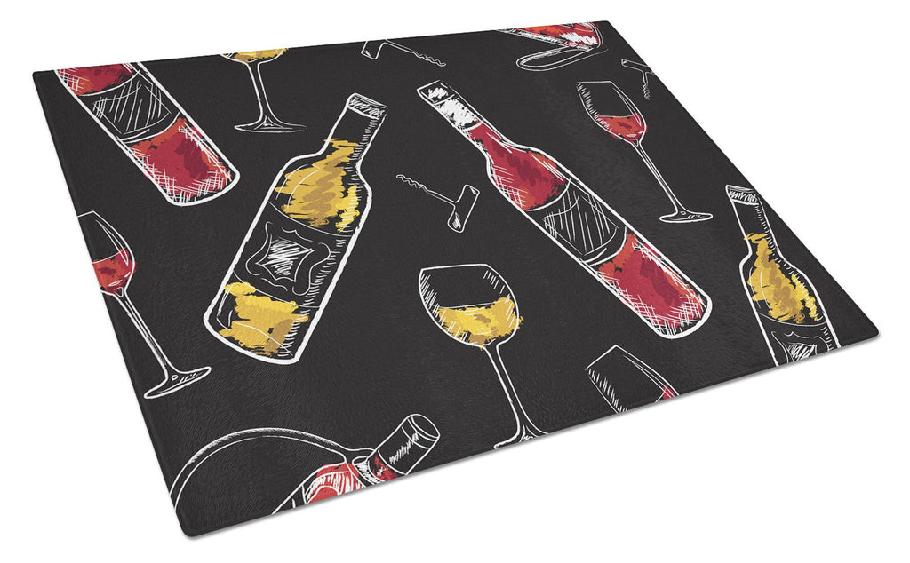 Red and White Wine on Black Cutting Board Tempered Glass Kitchen Cutting Surface, Heat Resistant Chopping, Non-Slip Feet, Food Prep & Serving