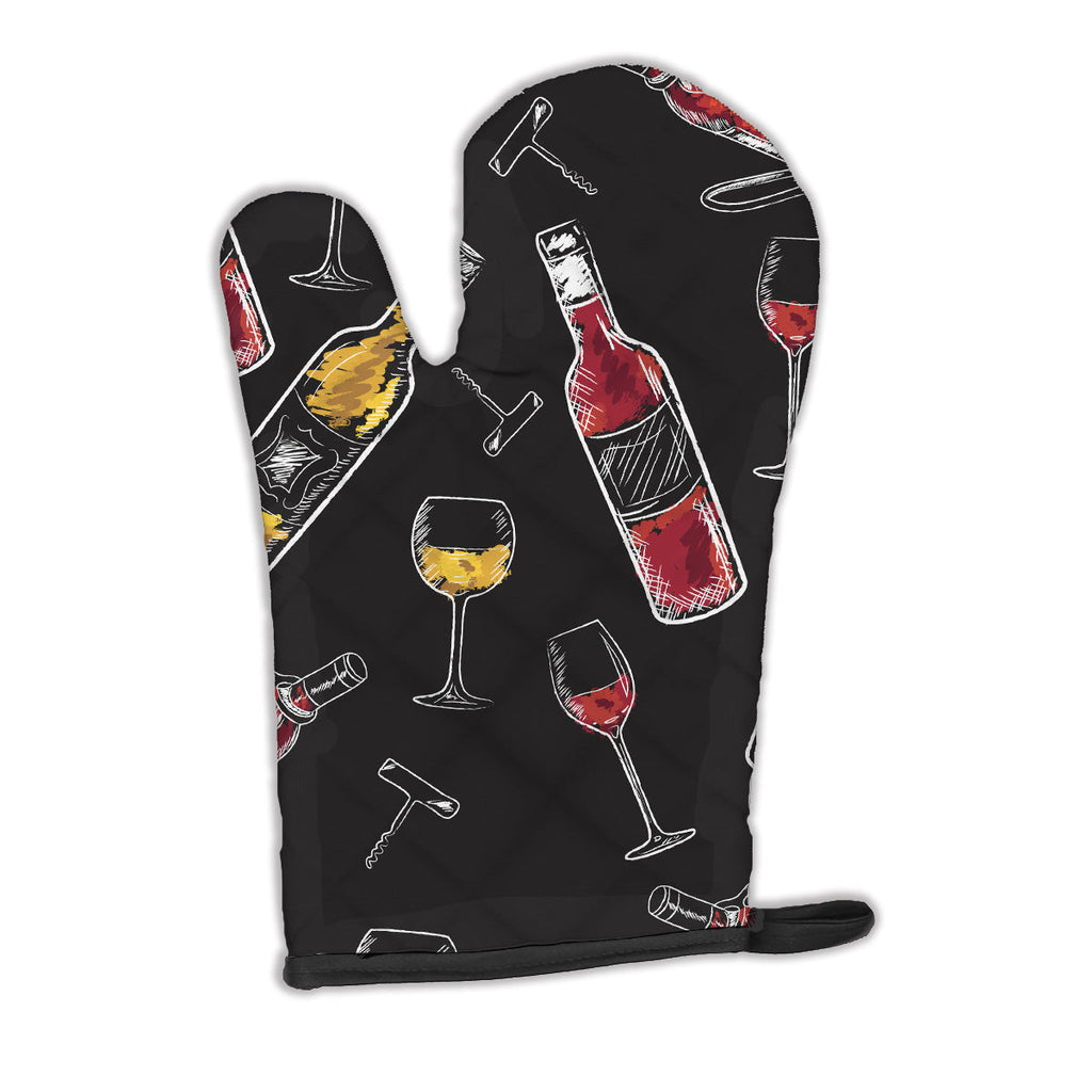 Red and White Wine on Black Oven Mitt Heat Resistant Thick Oven Mitt for Hot Pans and Oven, Kitchen Mitt Protect Hands, Cooking Baking Glove