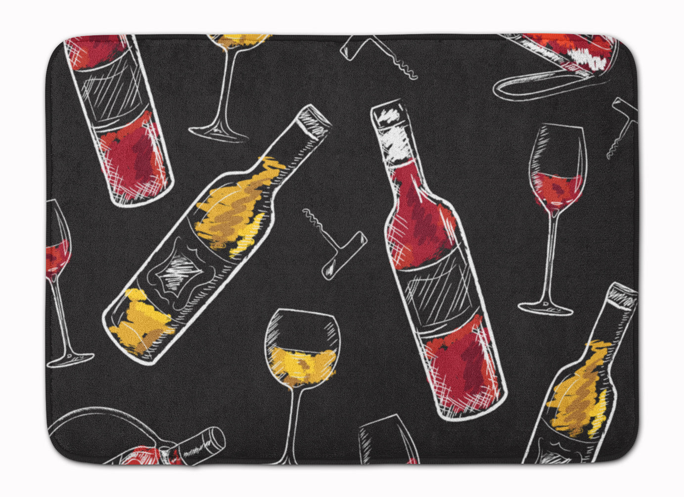 Red and White Wine on Black Memory Foam Kitchen Mat Machine Washable Anti-Fatigue Cushion Comfort Bath or Kitchen Rug