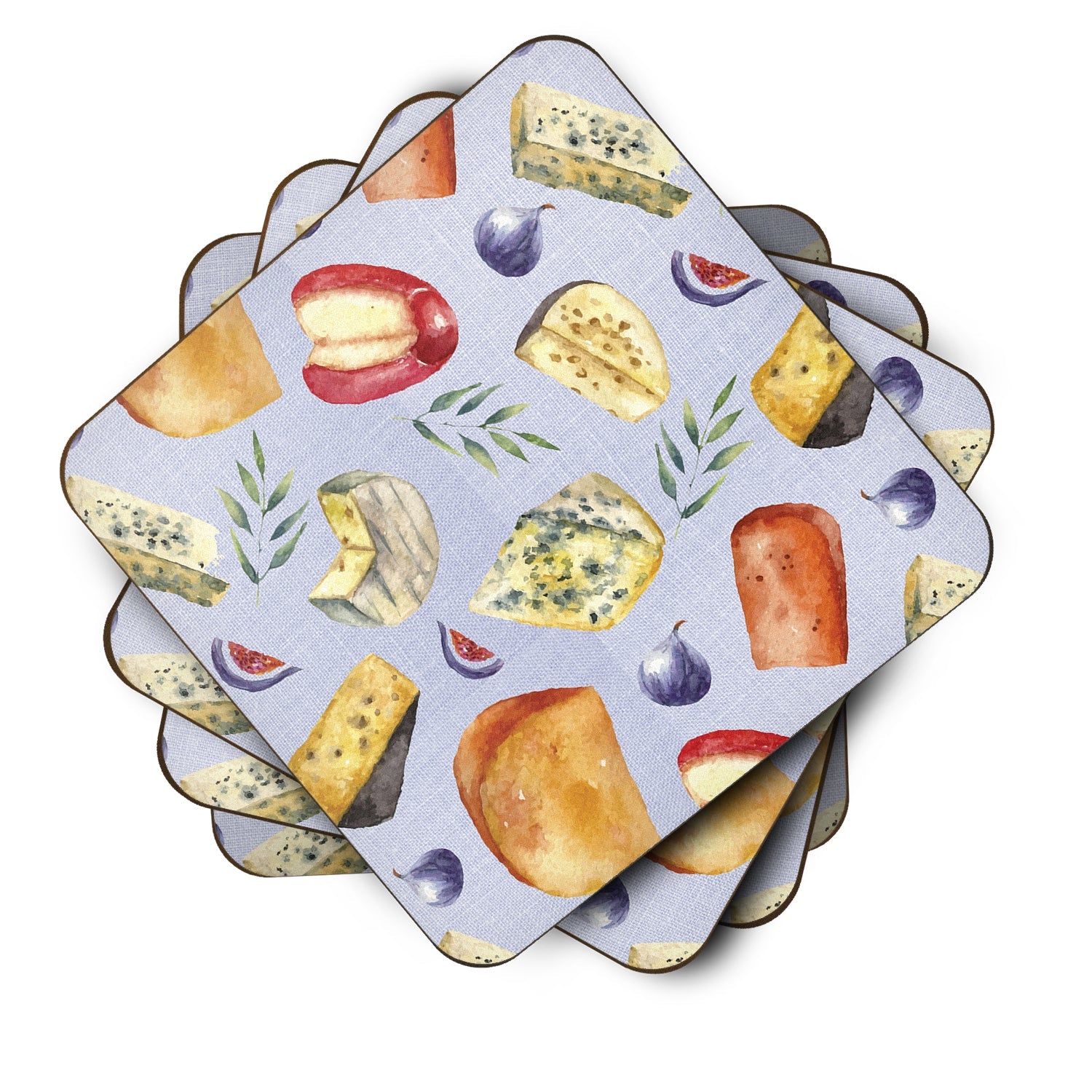 Assortment of Cheeses Foam Coasters Set of 4 Cup Coasters for Indoor Outdoor, Tabletop Protection, Anti Slip, Mouse pad Material