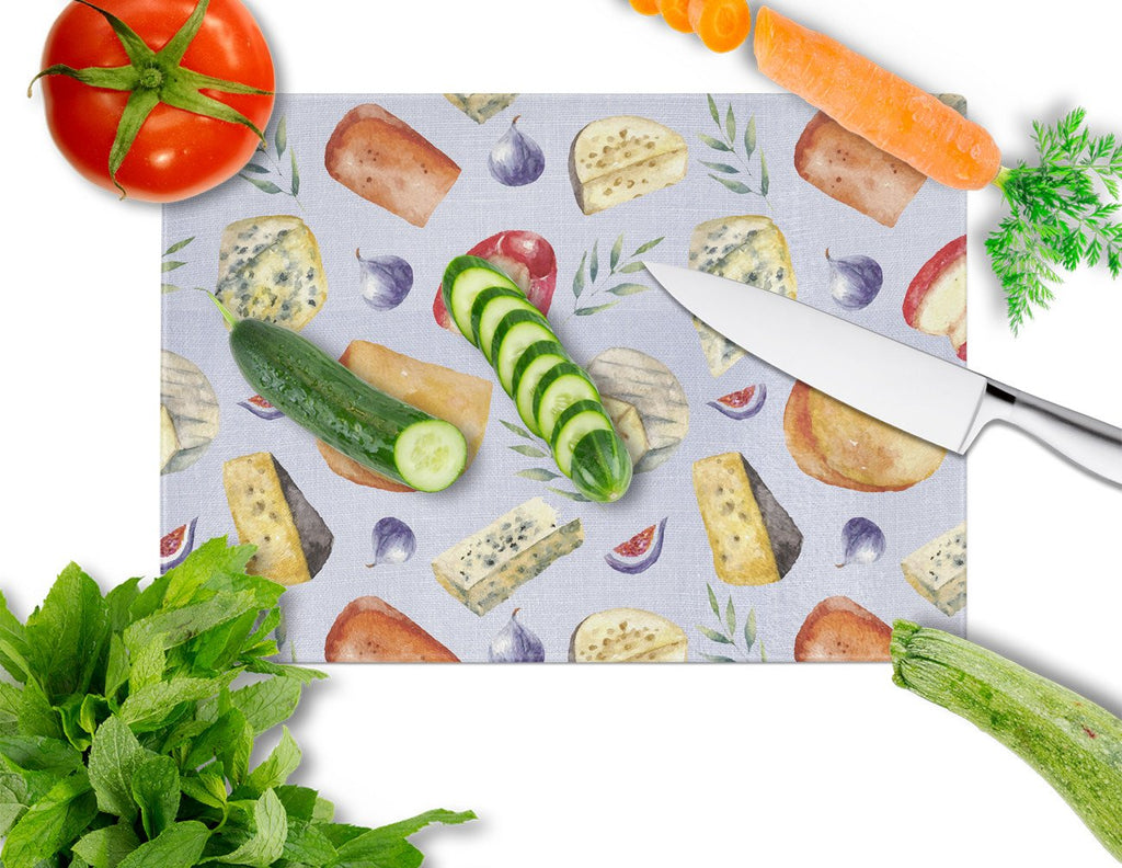 Assortment of Cheeses Cutting Board Tempered Glass Kitchen Cutting Surface, Heat Resistant Chopping, Non-Slip Feet, Food Prep & Serving