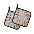 Assortment of Cheeses Pot Holder Set of 2 Heat Resistant Quilted Hot Pads 7.5 x 7.5 Inch, Insulated Kitchen Trivets for Cooking & Baking
