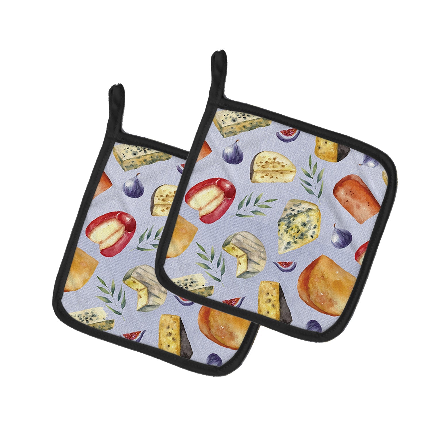 Assortment of Cheeses Pot Holder Set of 2 Heat Resistant Quilted Hot Pads 7.5 x 7.5 Inch, Insulated Kitchen Trivets for Cooking & Baking