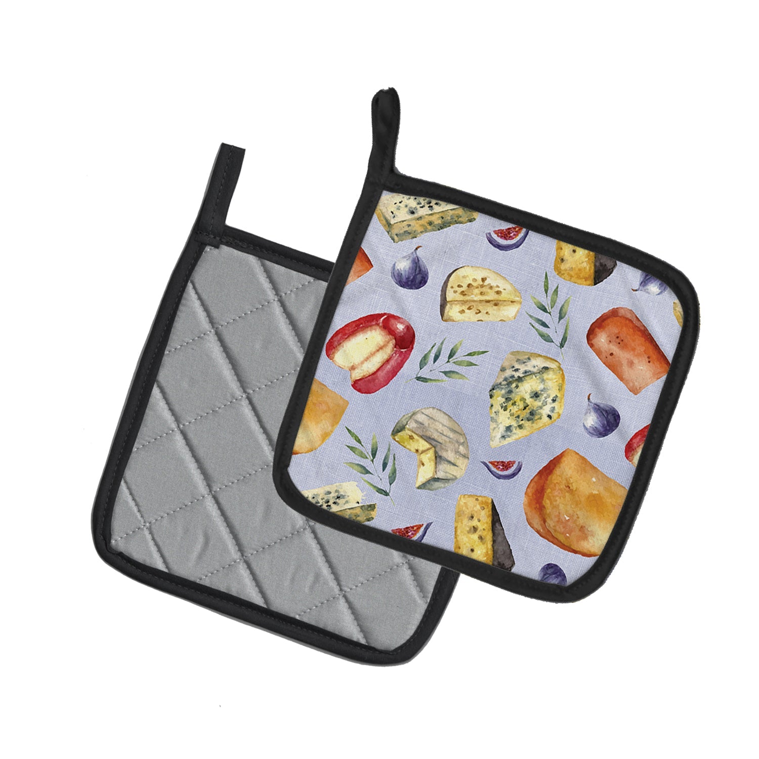 Assortment of Cheeses Pot Holder Set of 2 Heat Resistant Quilted Hot Pads 7.5 x 7.5 Inch, Insulated Kitchen Trivets for Cooking & Baking