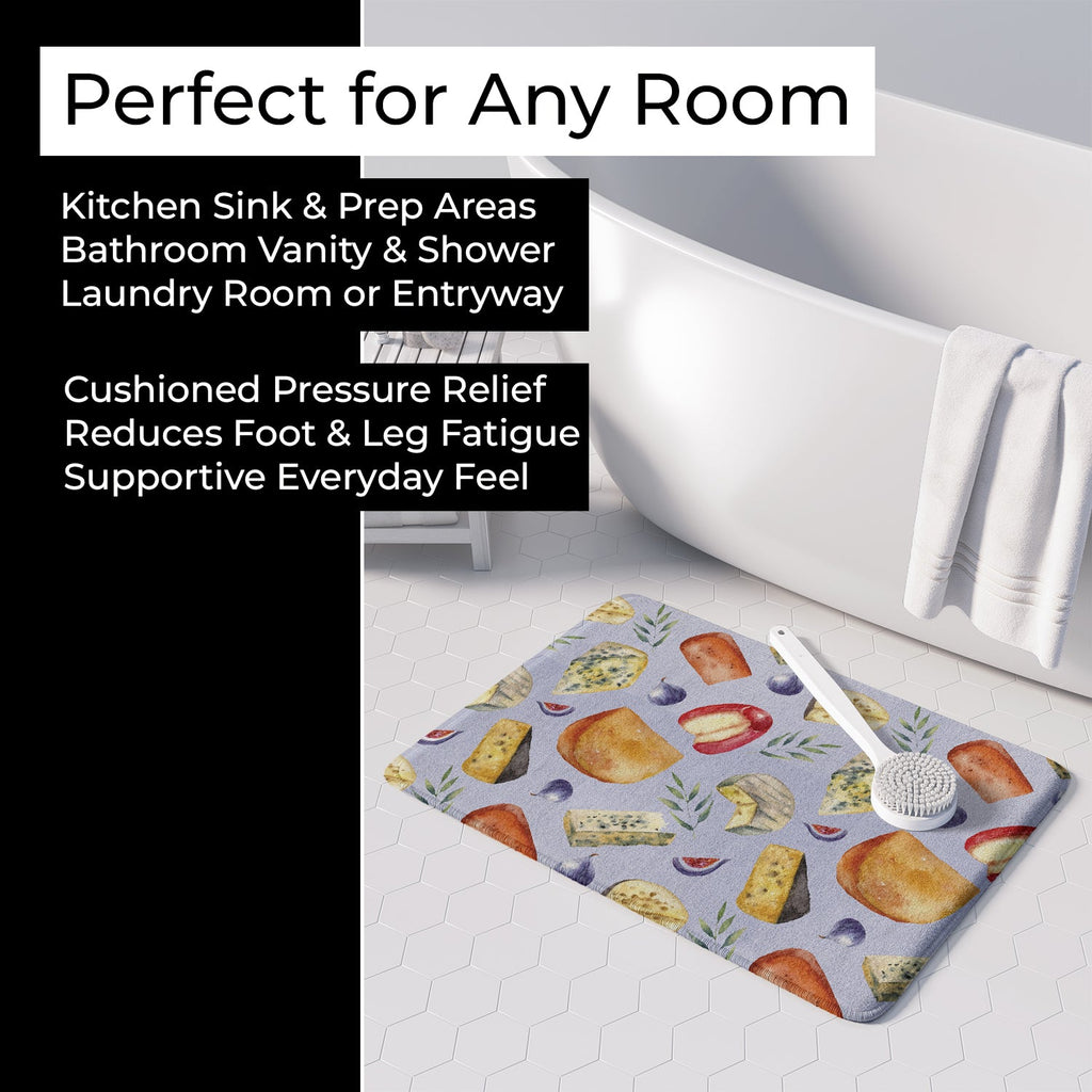Assortment of Cheeses Memory Foam Kitchen Mat Machine Washable Anti-Fatigue Cushion Comfort Bath or Kitchen Rug