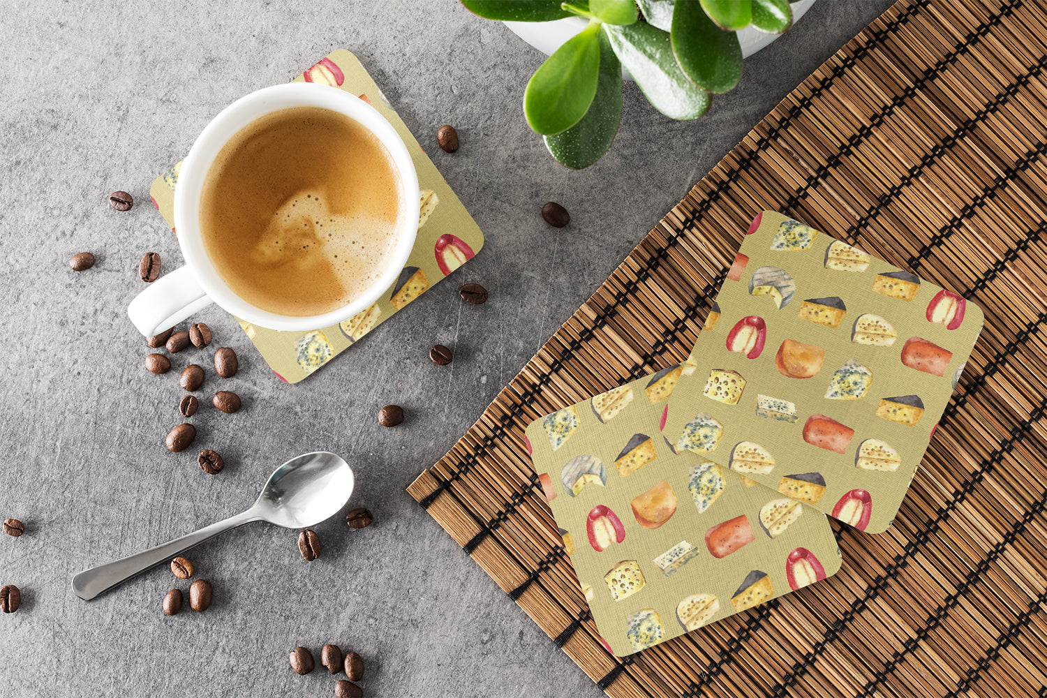 Cheeses Foam Coasters Set of 4 Cup Coasters for Indoor Outdoor, Tabletop Protection, Anti Slip, Mouse pad Material