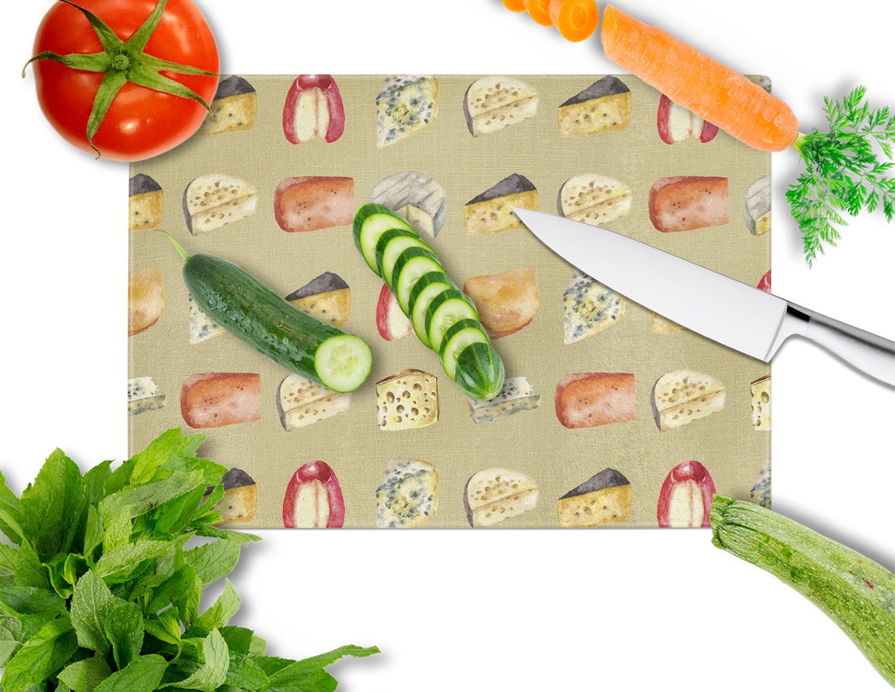 Cheeses Cutting Board Tempered Glass Kitchen Cutting Surface, Heat Resistant Chopping, Non-Slip Feet, Food Prep & Serving
