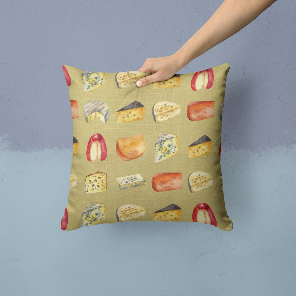 Cheeses Decorative Throw Pillow 14x14 Indoor Outdoor Accent Cushion, Fabric Cover with Insert for Sofa, Bed, Porch & Living Room