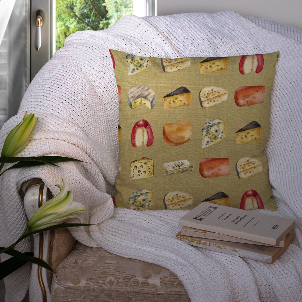 Cheeses Decorative Throw Pillow 14x14 Indoor Outdoor Accent Cushion, Fabric Cover with Insert for Sofa, Bed, Porch & Living Room