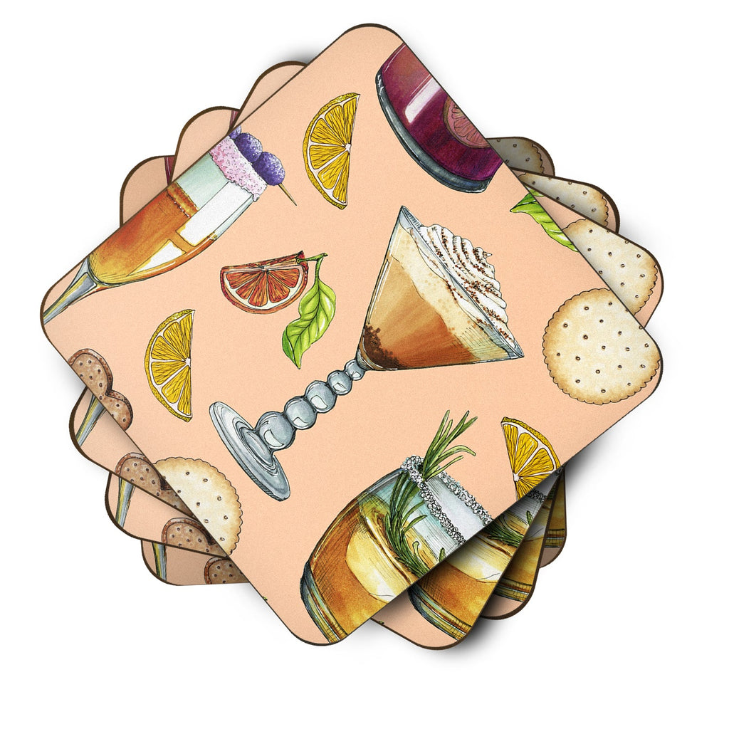 Drinks and Cocktails Peach Foam Coasters Set of 4 Cup Coasters for Indoor Outdoor, Tabletop Protection, Anti Slip, Mouse pad Material