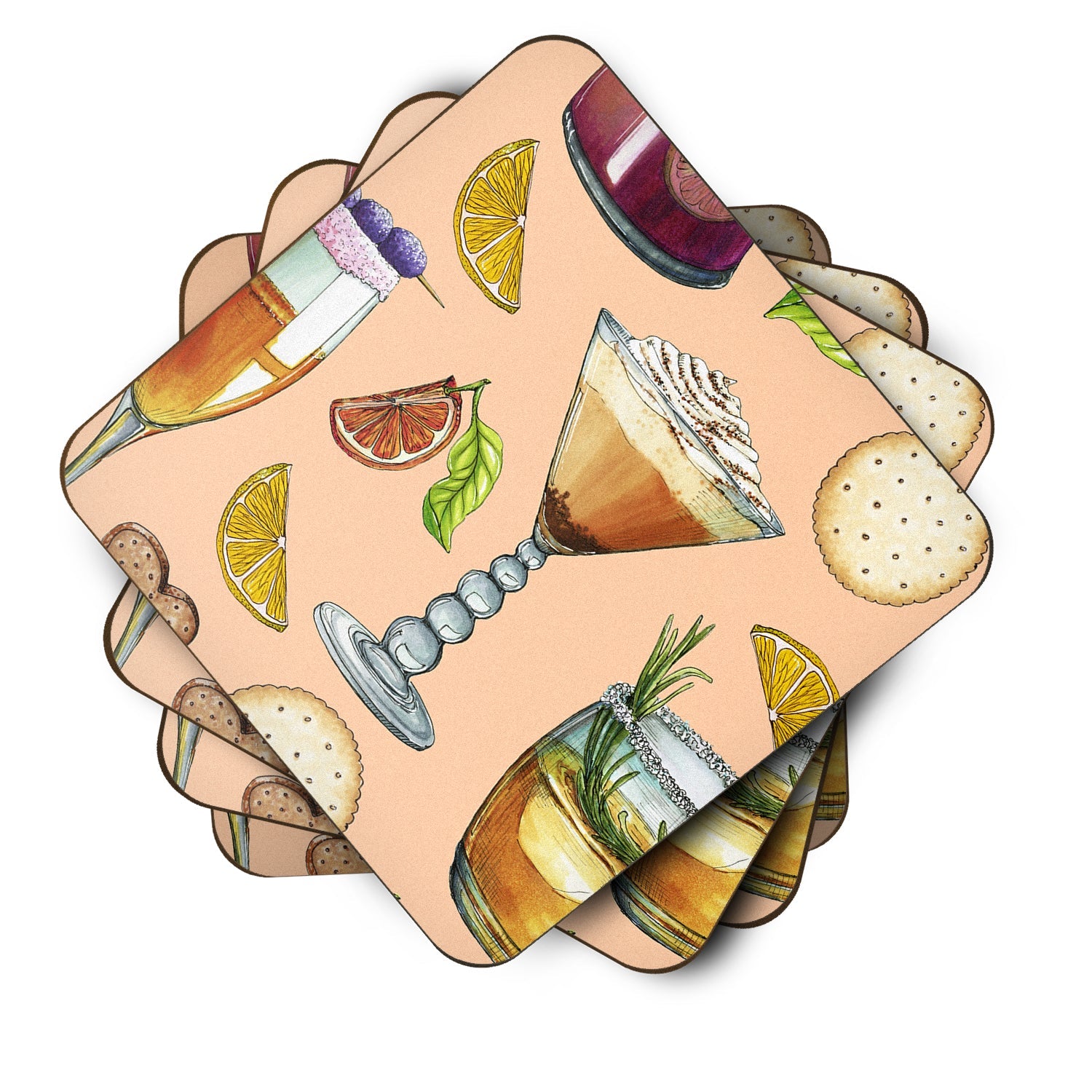 Drinks and Cocktails Peach Foam Coasters Set of 4 Cup Coasters for Indoor Outdoor, Tabletop Protection, Anti Slip, Mouse pad Material
