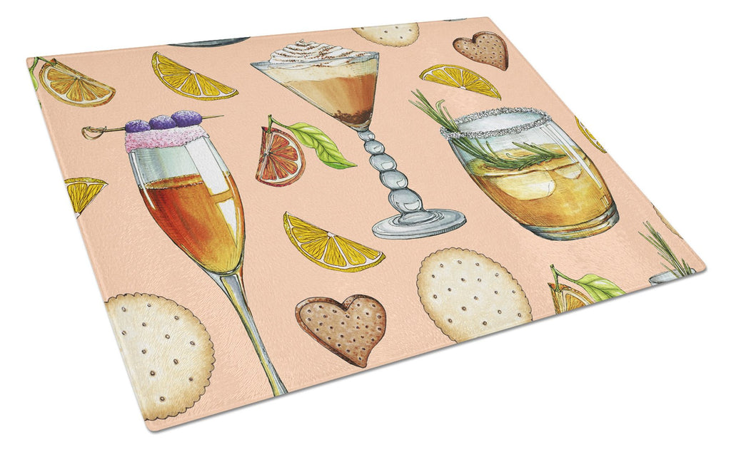 Drinks and Cocktails Peach Cutting Board Tempered Glass Kitchen Cutting Surface, Heat Resistant Chopping, Non-Slip Feet, Food Prep & Serving