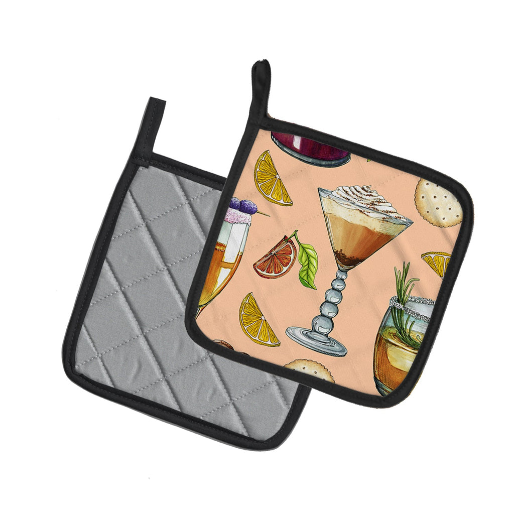 Drinks and Cocktails Peach Pot Holder Set of 2 Heat Resistant Quilted Hot Pads 7.5 x 7.5 Inch, Insulated Kitchen Trivets for Cooking & Baking