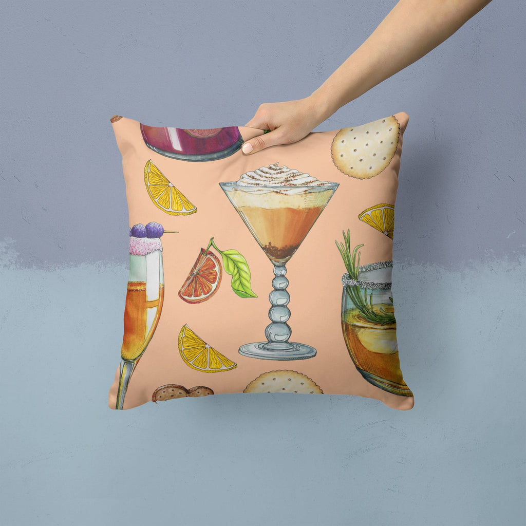 Drinks and Cocktails Peach Decorative Throw Pillow 14x14 Indoor Outdoor Accent Cushion, Fabric Cover with Insert for Sofa, Bed, Porch & Living Room