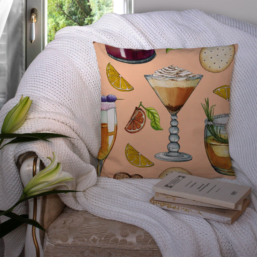 Drinks and Cocktails Peach Decorative Throw Pillow 14x14 Indoor Outdoor Accent Cushion, Fabric Cover with Insert for Sofa, Bed, Porch & Living Room