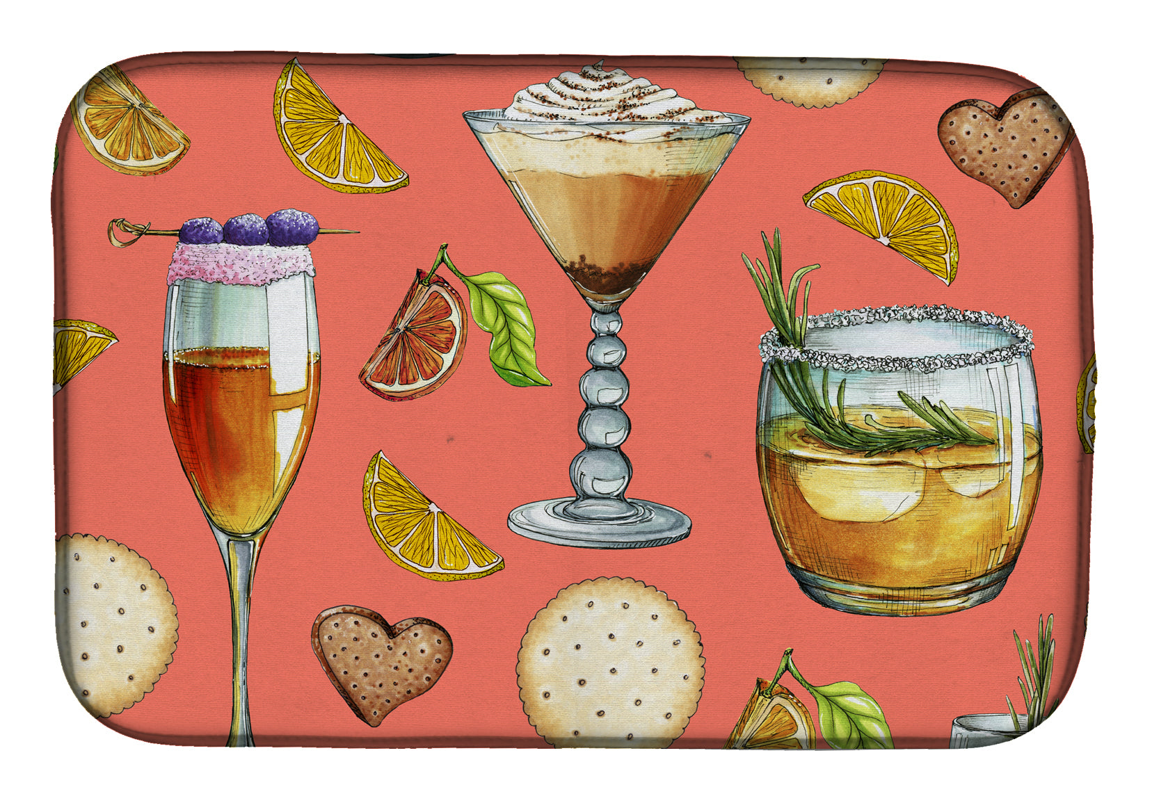 Drinks and Cocktails Salmon Dish Drying Mat Absorbent Dish Drying Mat Pad for Kitchen Counter Dish Drainer Mat for Countertop, 14 x 21", Multicolor