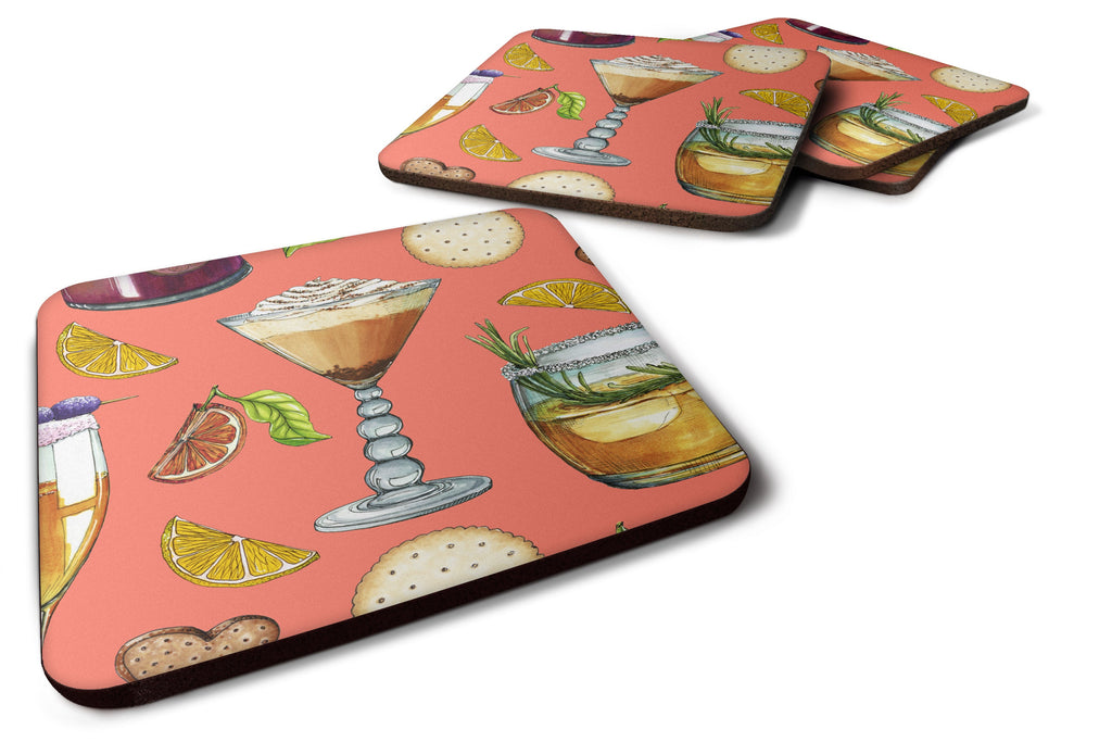 Drinks and Cocktails Salmon Foam Coasters Set of 4 Cup Coasters for Indoor Outdoor, Tabletop Protection, Anti Slip, Mouse pad Material