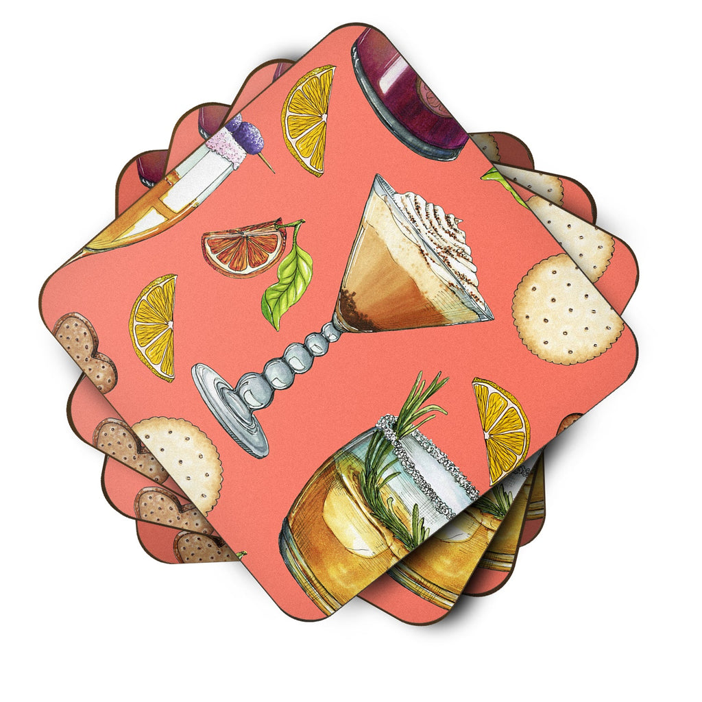 Drinks and Cocktails Salmon Foam Coasters Set of 4 Cup Coasters for Indoor Outdoor, Tabletop Protection, Anti Slip, Mouse pad Material