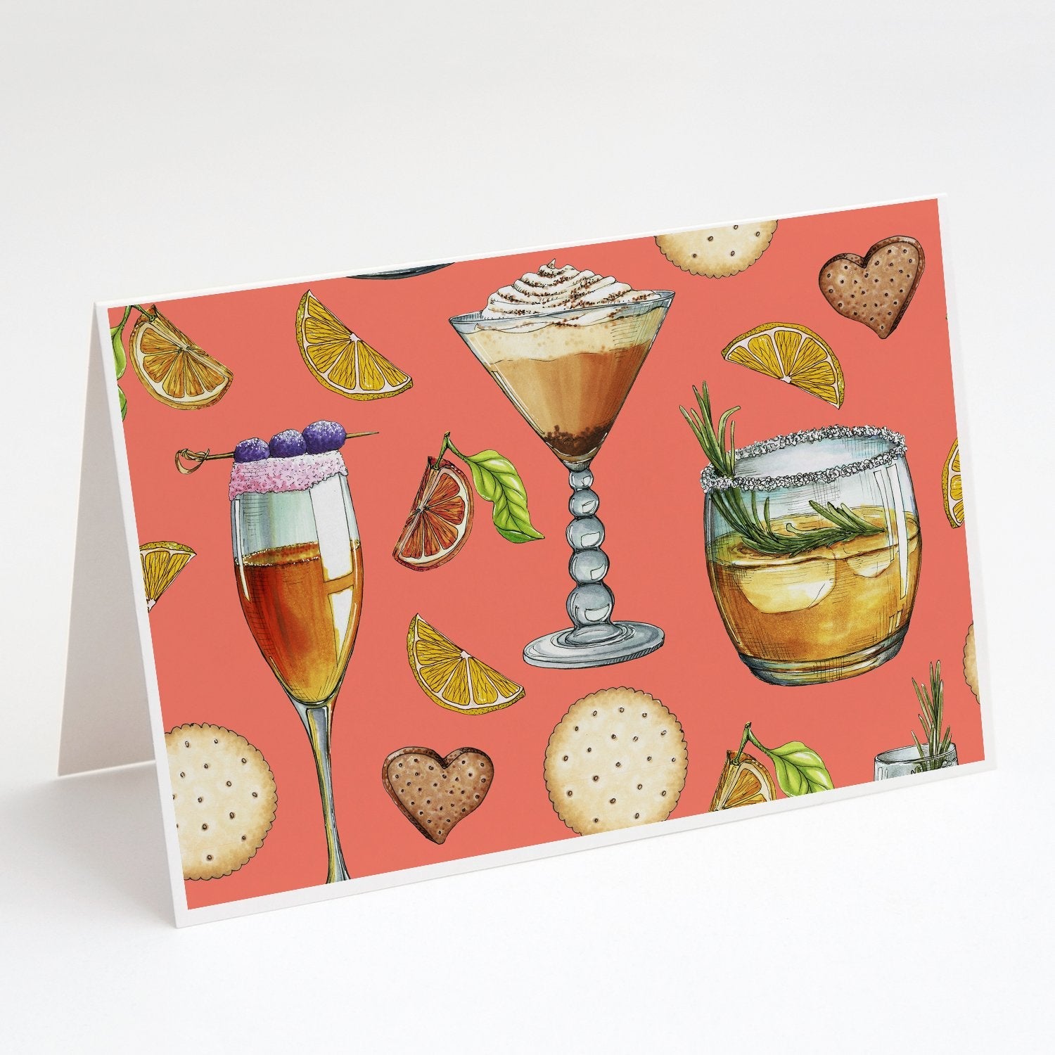Drinks and Cocktails Salmon Greeting Cards Pack of 8 Blank Cards with Envelopes Whimsical A7 Size 5x7