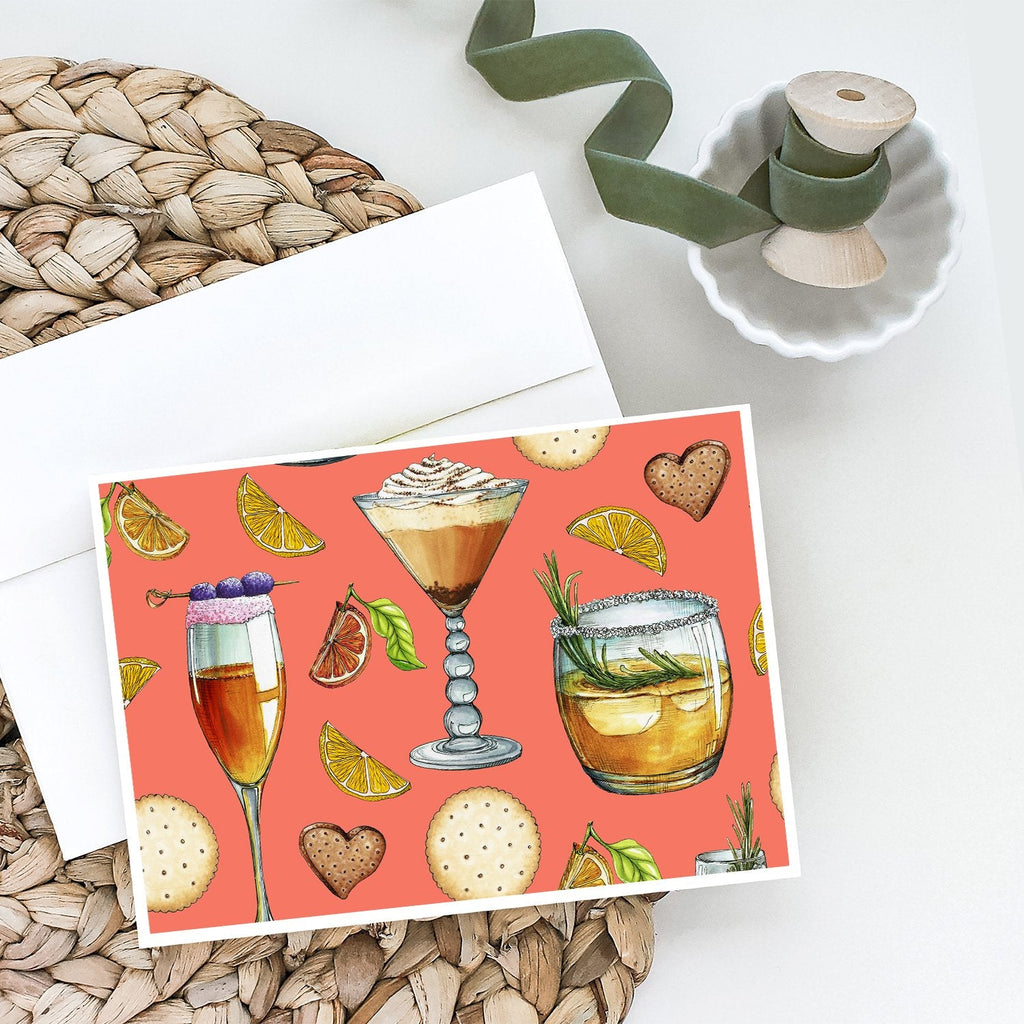 Drinks and Cocktails Salmon Greeting Cards Pack of 8 Blank Cards with Envelopes Whimsical A7 Size 5x7