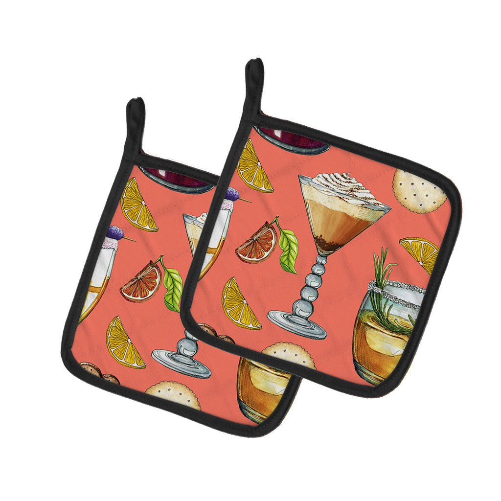 Drinks and Cocktails Salmon Pot Holder Set of 2 Heat Resistant Quilted Hot Pads 7.5 x 7.5 Inch, Insulated Kitchen Trivets for Cooking & Baking