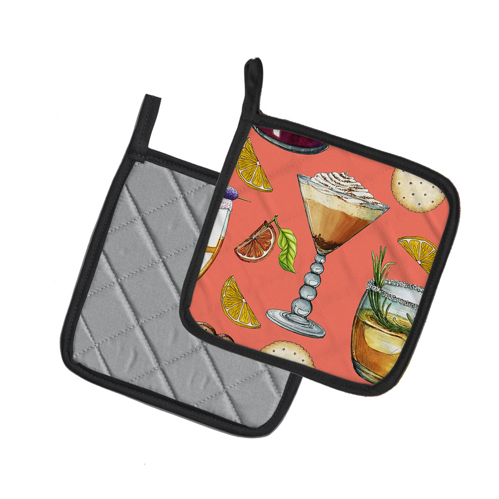 Drinks and Cocktails Salmon Pot Holder Set of 2 Heat Resistant Quilted Hot Pads 7.5 x 7.5 Inch, Insulated Kitchen Trivets for Cooking & Baking